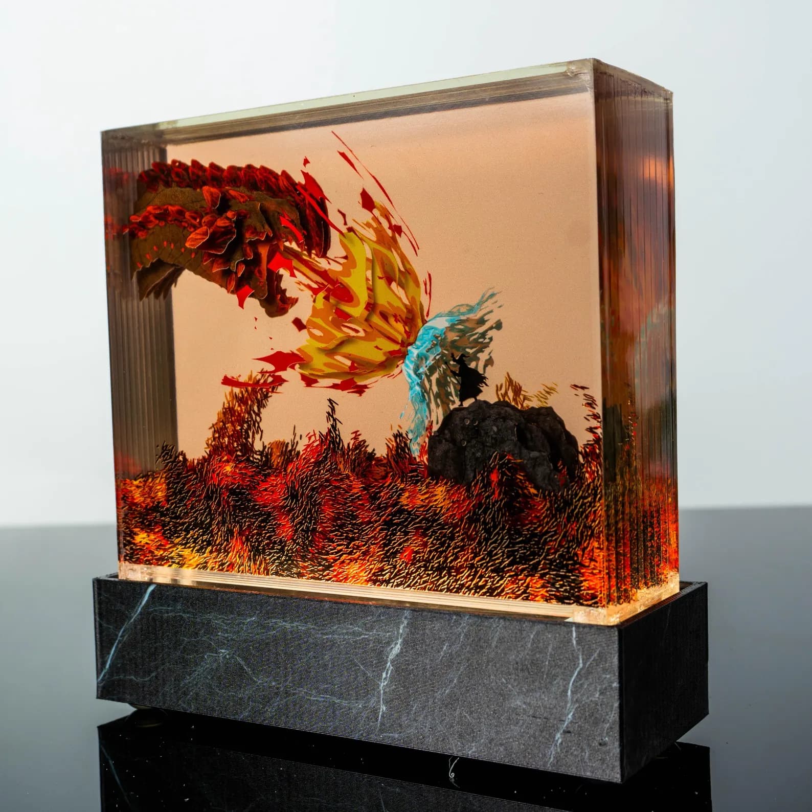 Medieval Wizard Vs Dragon Resin Lamp, Fantasy DnD Art Sculpture 1