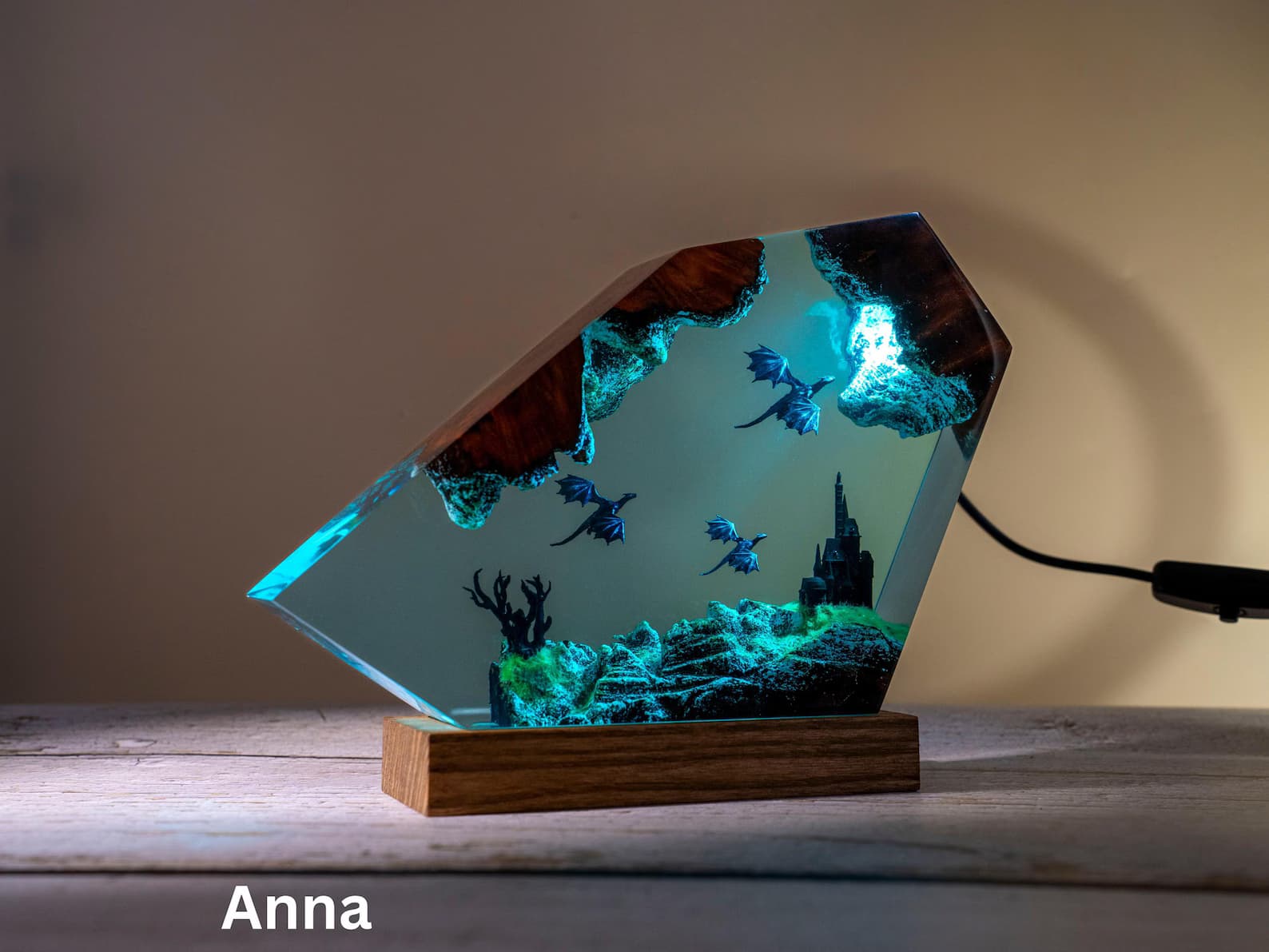 3D Dragon Table Lamp: Wood & Resin RGB LED Lamp 16