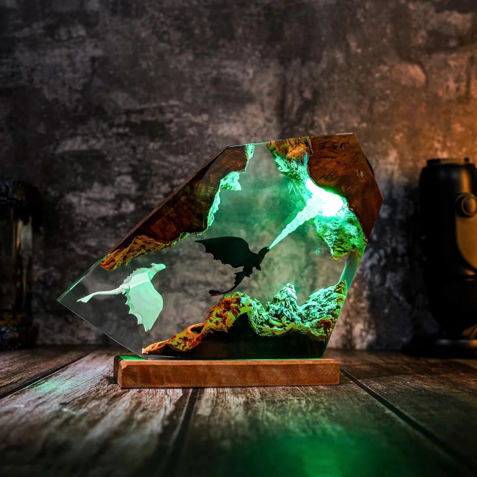 Blaze of the Night | Toothless & Light Fury Fantasy Lamp in Wood Resin epoxy Lamp Breath of the Night Fury Dragon Lamp httyd art 9