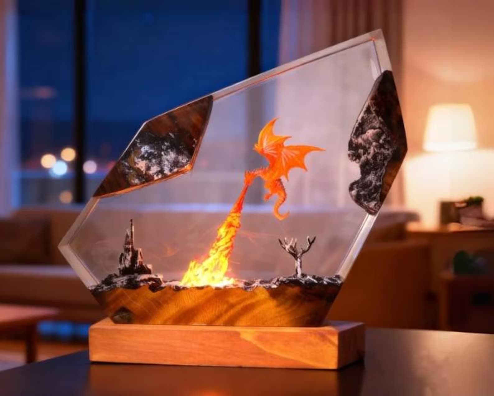 Fire Breath Dragon Resin Lamp, Fantasy Skyrim Night Light, Mystical Flame-Breathing Resin, Handmade Gift for New Year 8