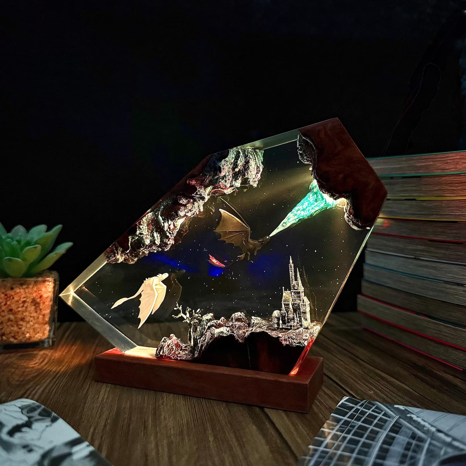 Tooth.less Dragon Resin Lamp, Fantasy Castle LED Night Light, Handmade Home Decor, Unique Gift, resin art, Housewarming Gifts Bedroom lamp 4