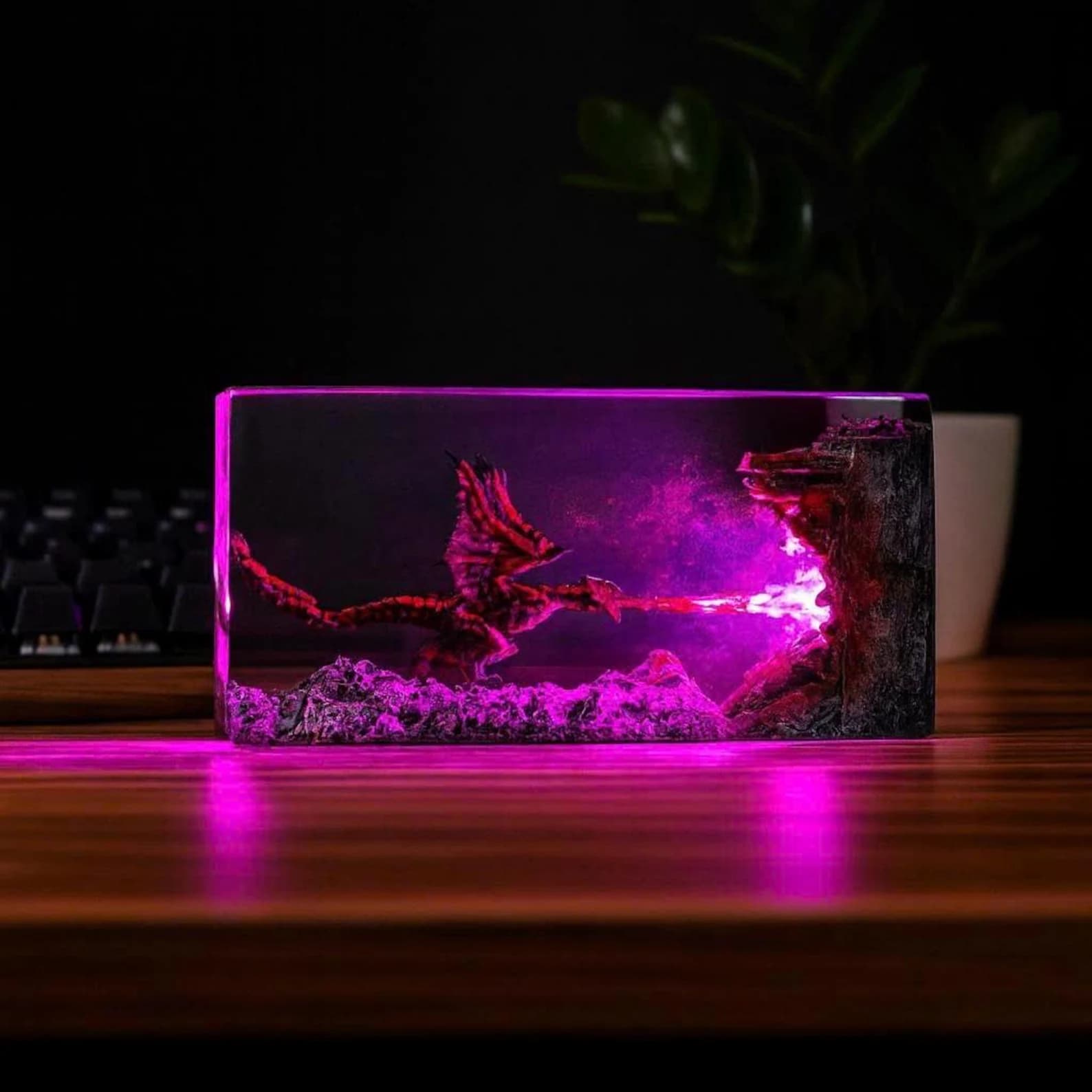 Fire Dragon Resin Lamp, Dragon Legend Diorama, Dragon figures, Best Dragon lamp unique night lamp, gifts for boyfriend, Dragon miniature 8