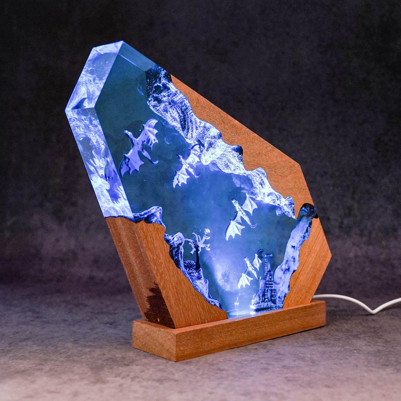 Handmade Dragon Lamp - Enchanted Castle in Resin and Wood - Room Decoration 3