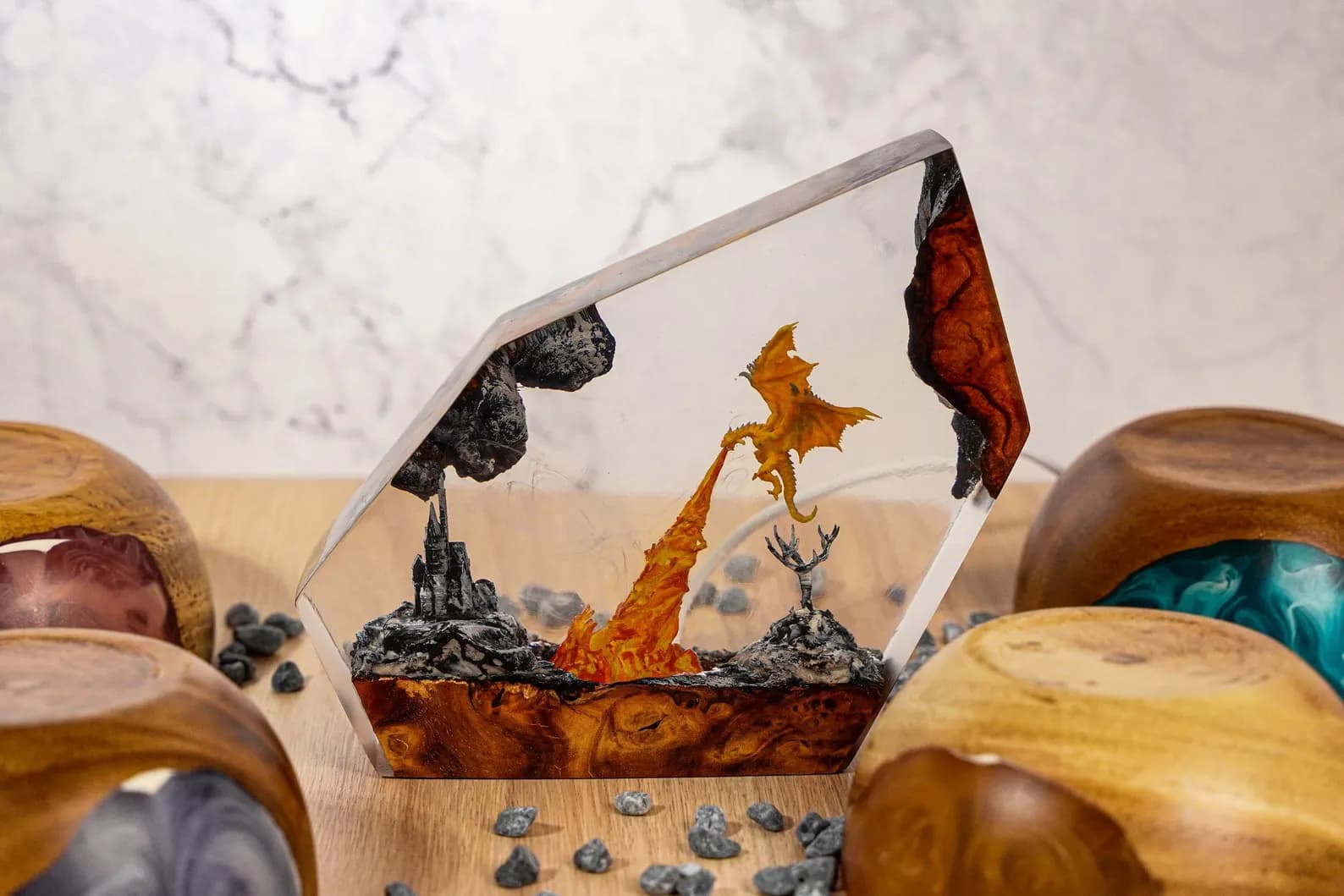 PREMIUM Fire Dragon Resin Lamp, Handmade Fantasy Diorama Light with LED Flames, Dragon Gift for RPG Fantasy Fans, Unique Xmas Gift For Kid 6