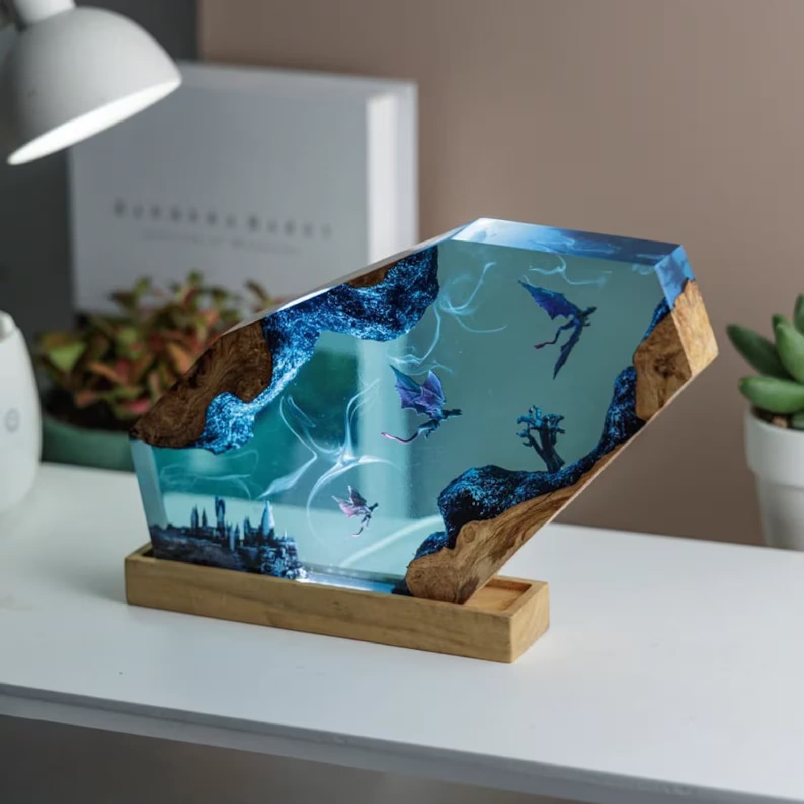 MAGIC WORLD resin lamp, Dragon Resin wood art lamp, Epoxy Resin Lamp, Resin night light, Personalized gift for home décor, Gift For Him