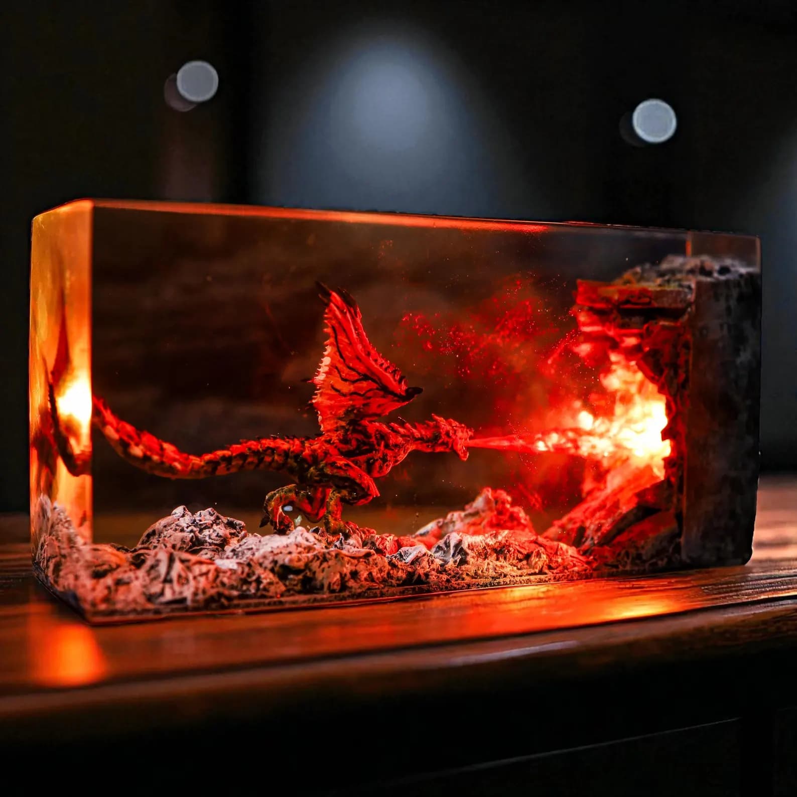 Fire Dragon Resin Lamp – Epoxy Wood Dragon Lamp | Handmade Fantasy Night Light | Dragon Figure Decor | Unique Gift for Gamers & Collectors 3