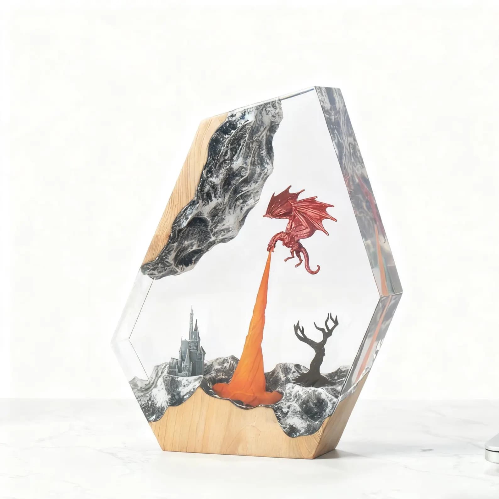 Fire Dargon Ice Dragon Epoxy Resin Night Light,Handmade Wood Resin Table Lamp,Personalized Resin Lamp, Birthday Gifts,Christmas Custom Gifts 5