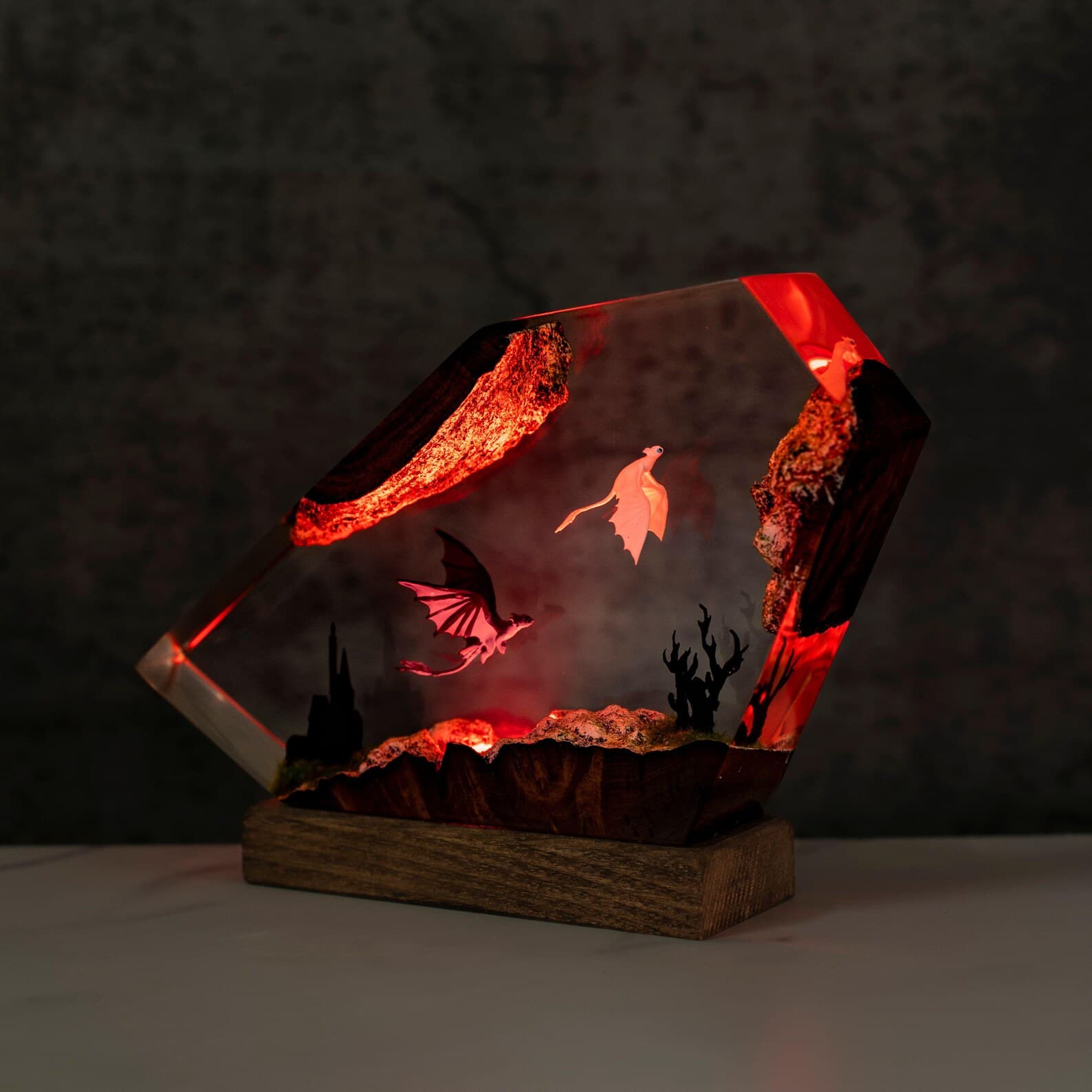 Handmade Dragon Diorama Lamp – LED Color-Changing Night Light with Wood Base – Crystal-Shard Sculpture Decor 13