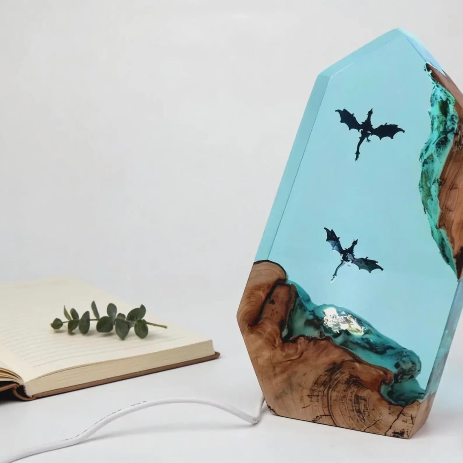 Fire Dargon Ice Dragon Epoxy Resin Night Light,Handmade Wood Resin Table Lamp,Personalized Resin Lamp, Birthday Gifts,Christmas Custom Gifts 17
