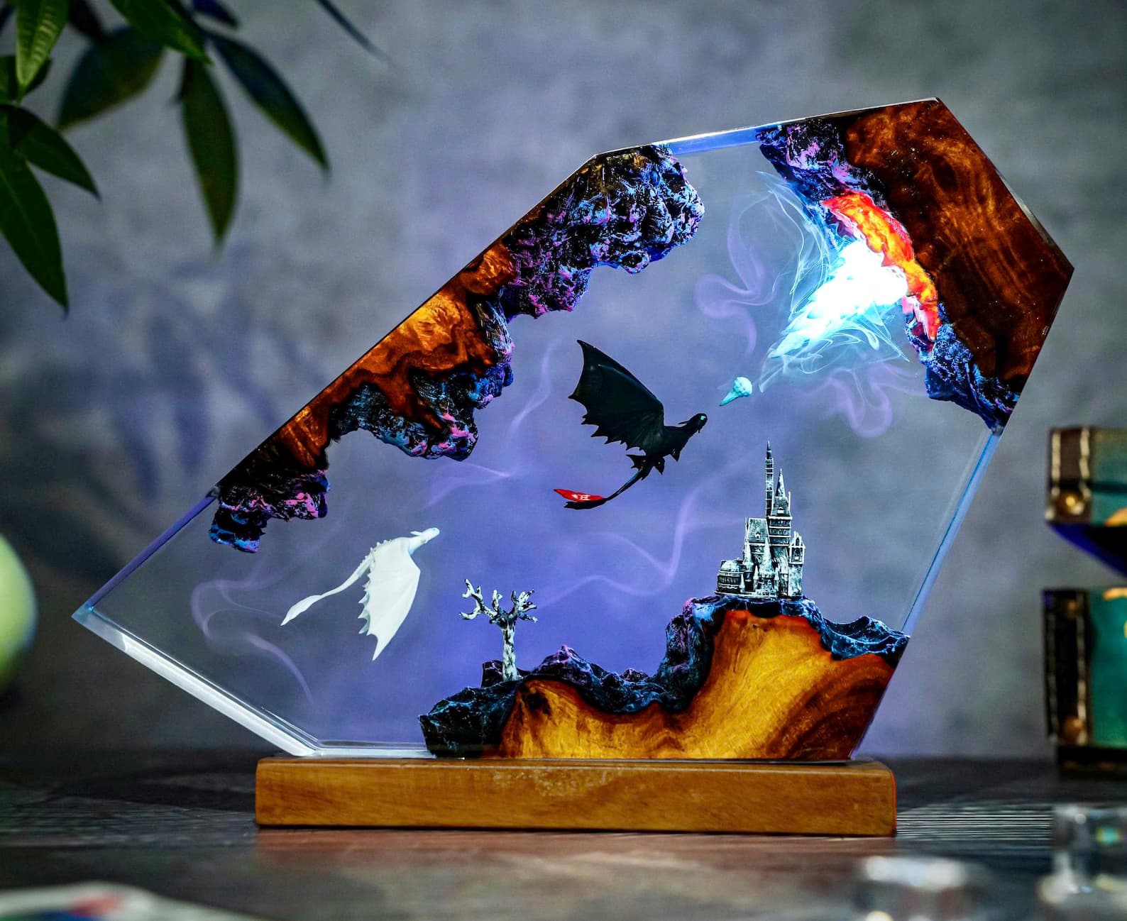 Toothless Dragon Resin Lamp | Wood & Epoxy Night Light | Dragon Decor for Gaming Setup And Playroom | Unique Christmas Gift 3