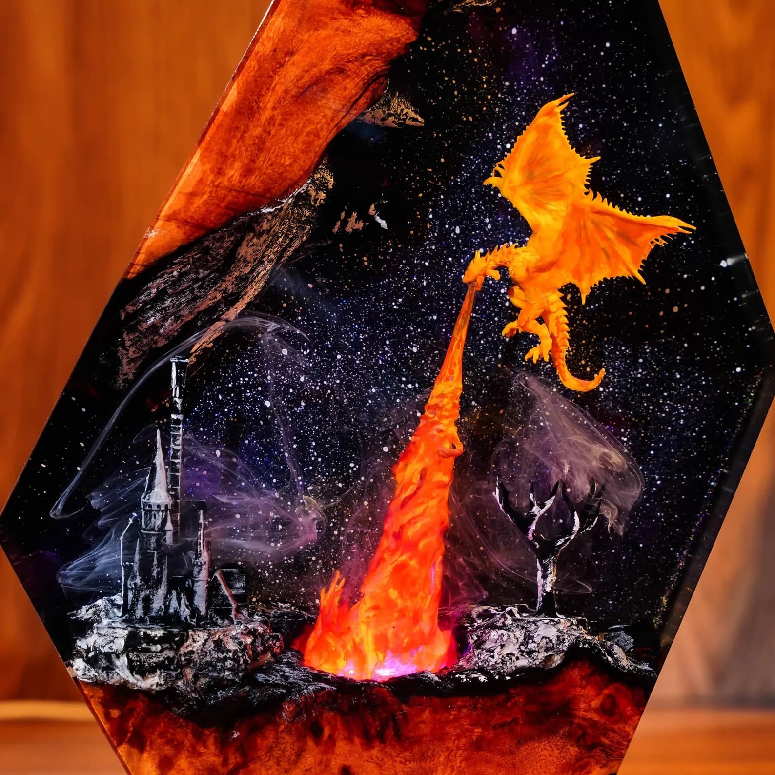 Fire Dragon Resin Lamp, Dragon Diorama Epoxy Lamp, Gothic Lamp, Dragon Night Light, Dragon Resin Desk Lamp, Gaming Decor christmas gift 11
