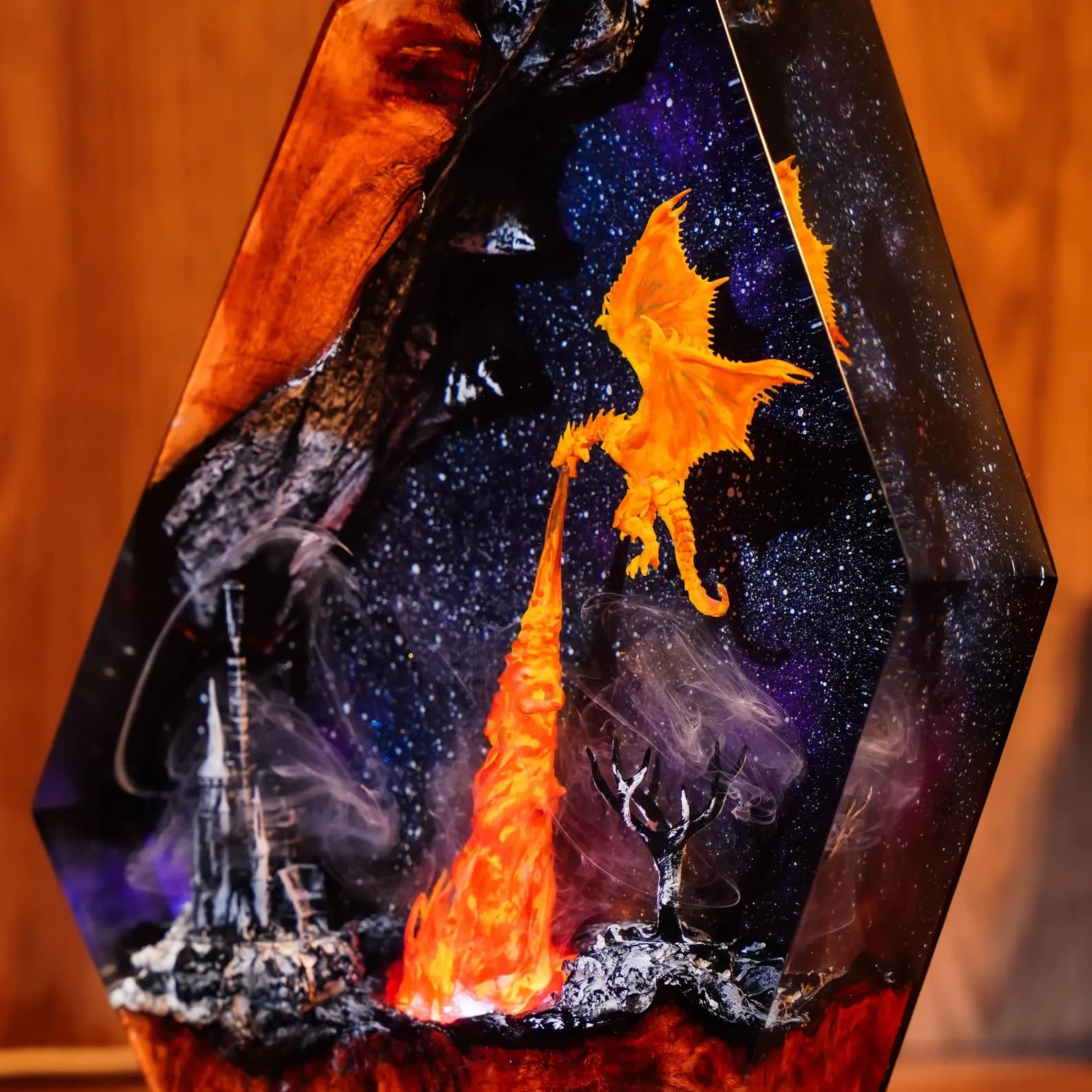 Fire Dragon Resin Lamp, Dragon Diorama Epoxy Lamp, Gothic Lamp, Dragon Night Light, Dragon Resin Desk Lamp, Gaming Decor christmas gift 10