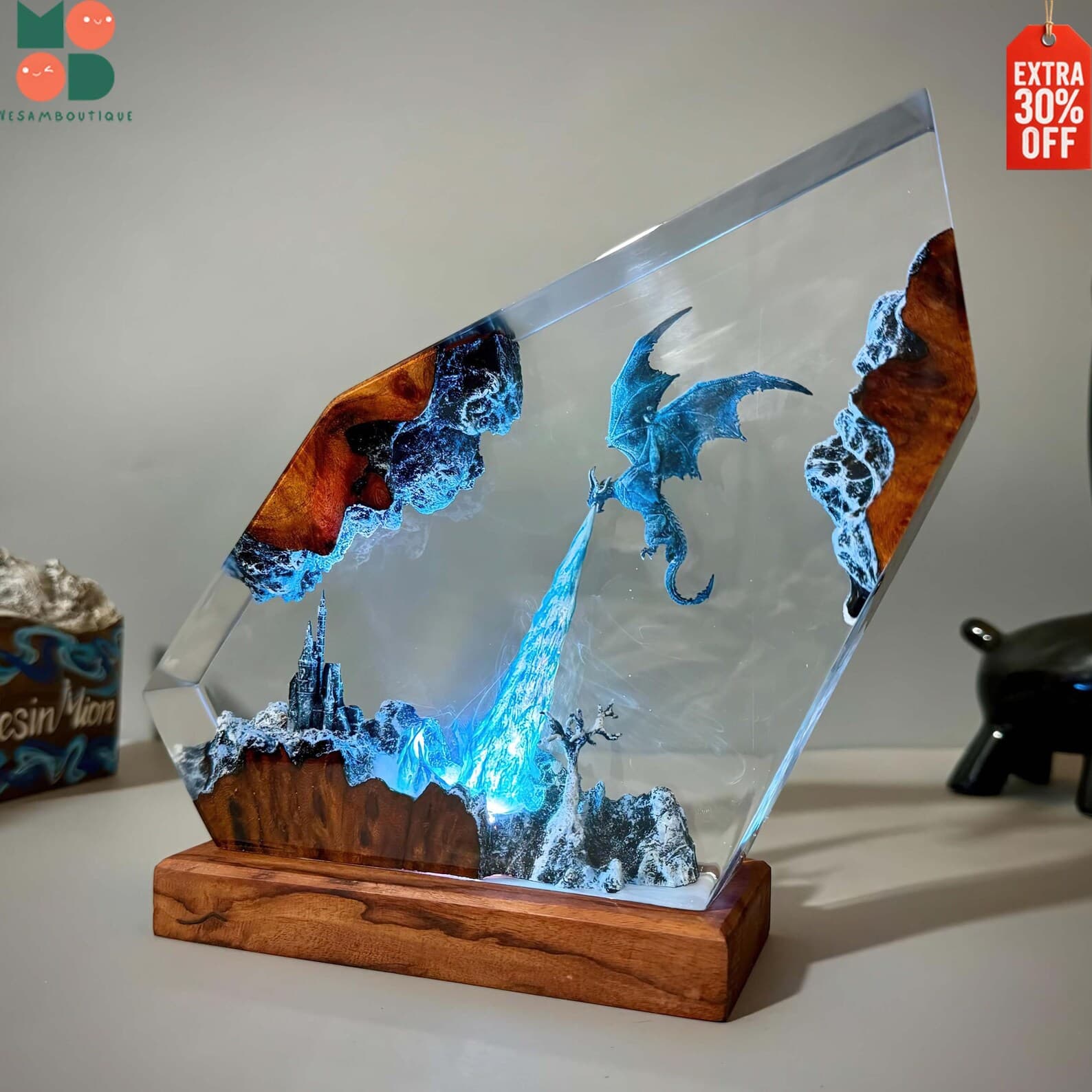Dragon Resin Night Light, Dragon Statue, Fire Dragon and Ice Dragon Lamp, Table lamp, 3D Dragon, Lighting Home decor,resin art 3