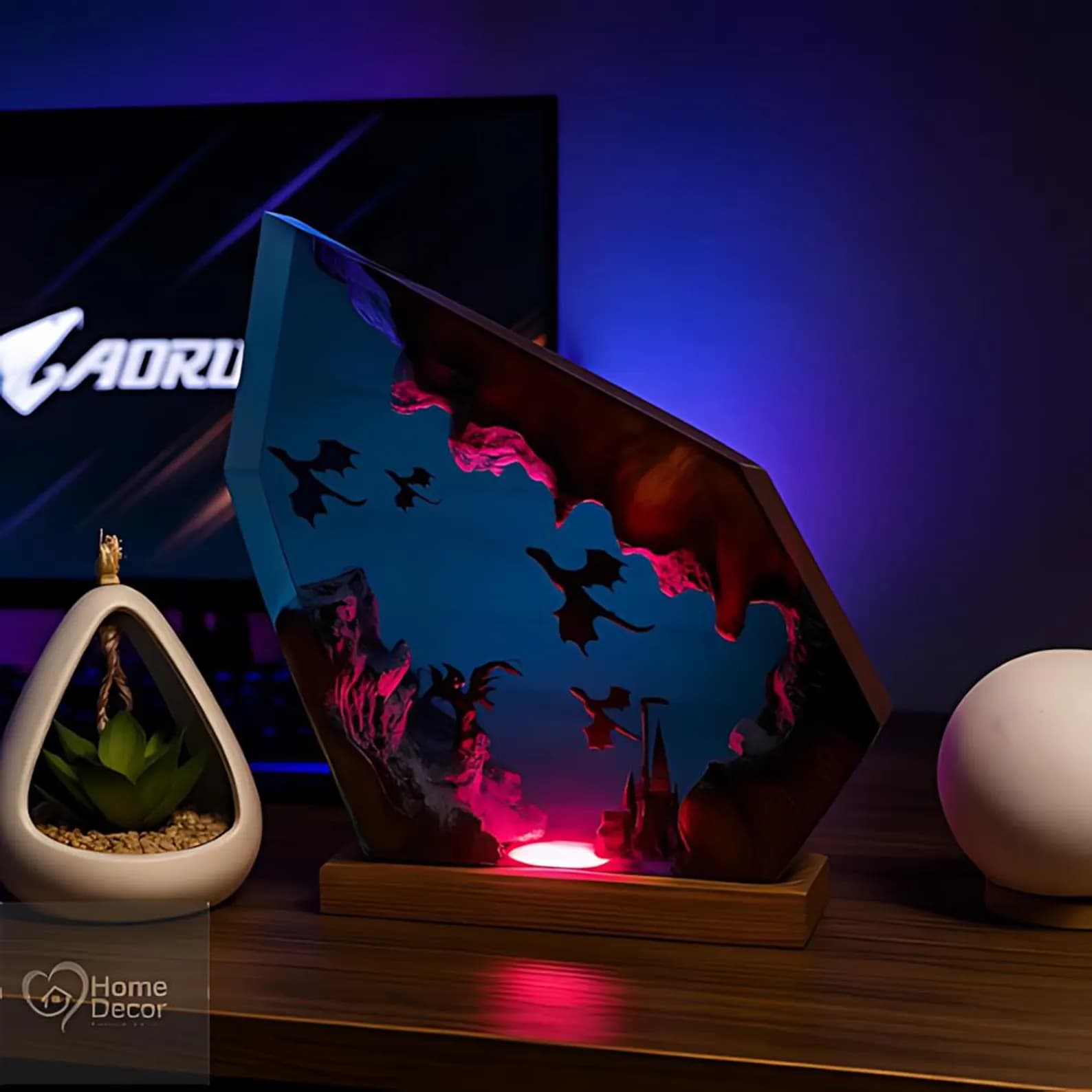 Fire & Ice Dragon Resin Lamp | 3D Fantasy Gamer Room Decor 8