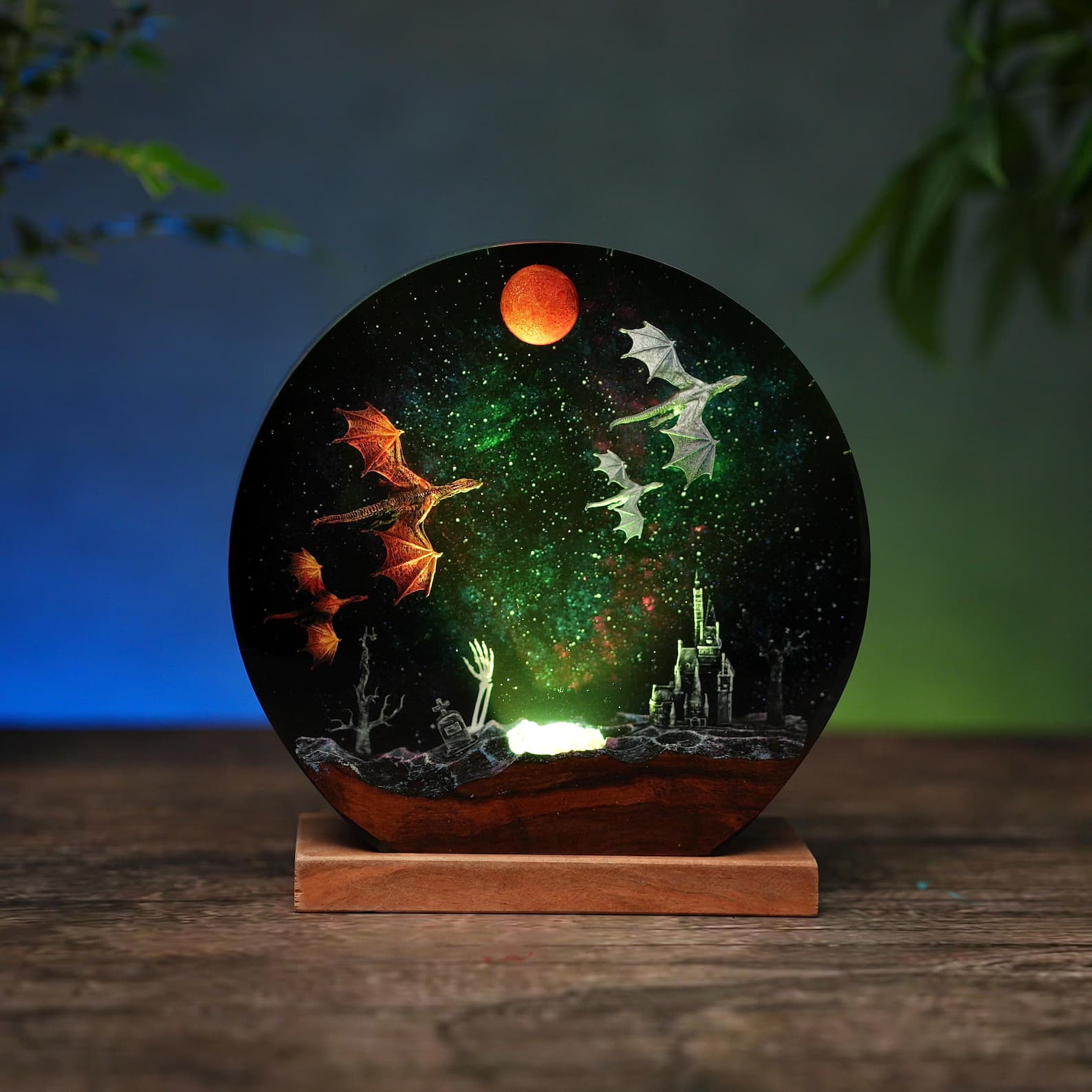 Handmade Dragon Resin Wood Night Light, Ice & Fire Dragon Lamp- Gift for Him, birthday gift, unique lamp, epoxy resin lamp, custom lamp 3