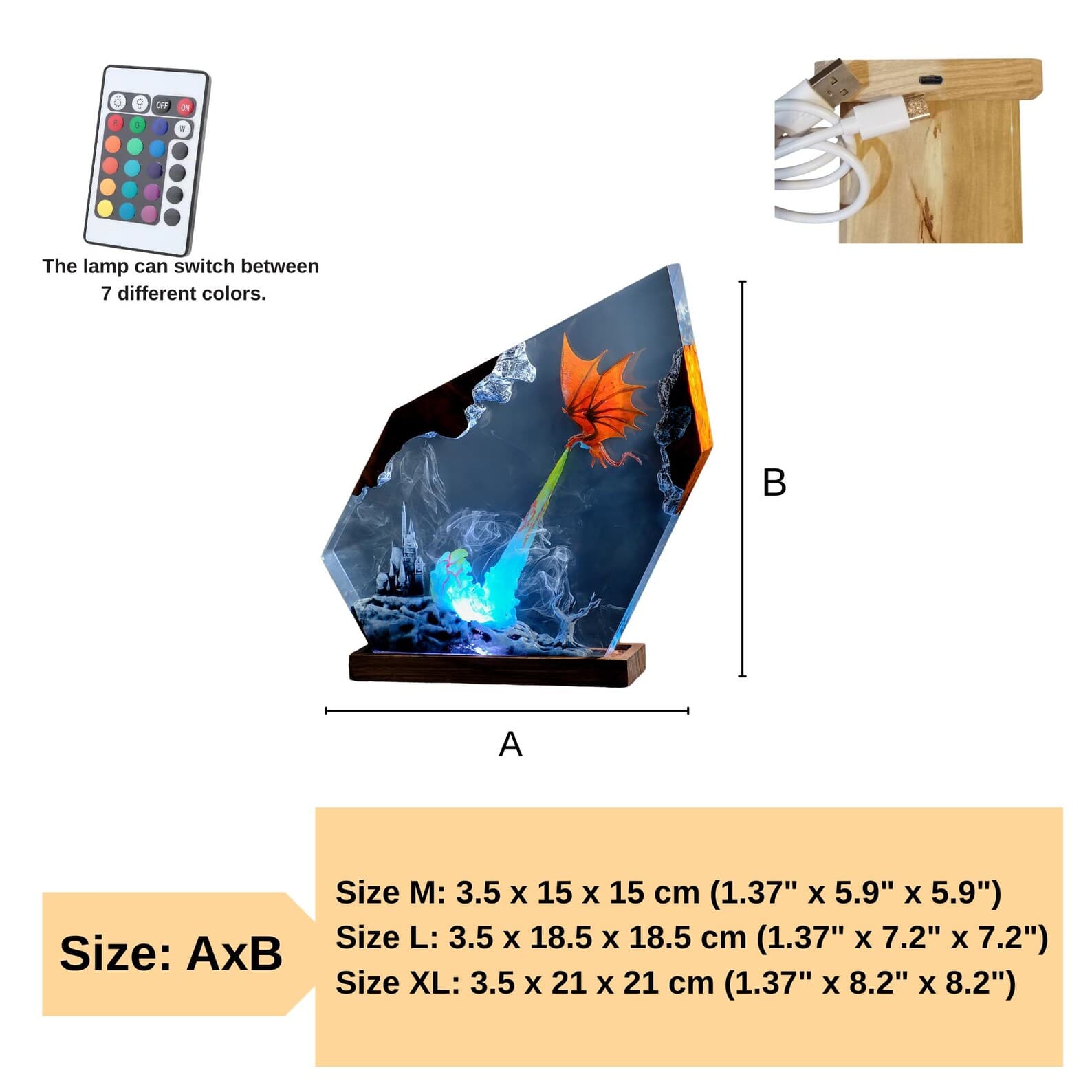 Fantasy Dragon Resin Lamp, Custom Epoxy Night Light, Wood & Epoxy Art Lamp 13