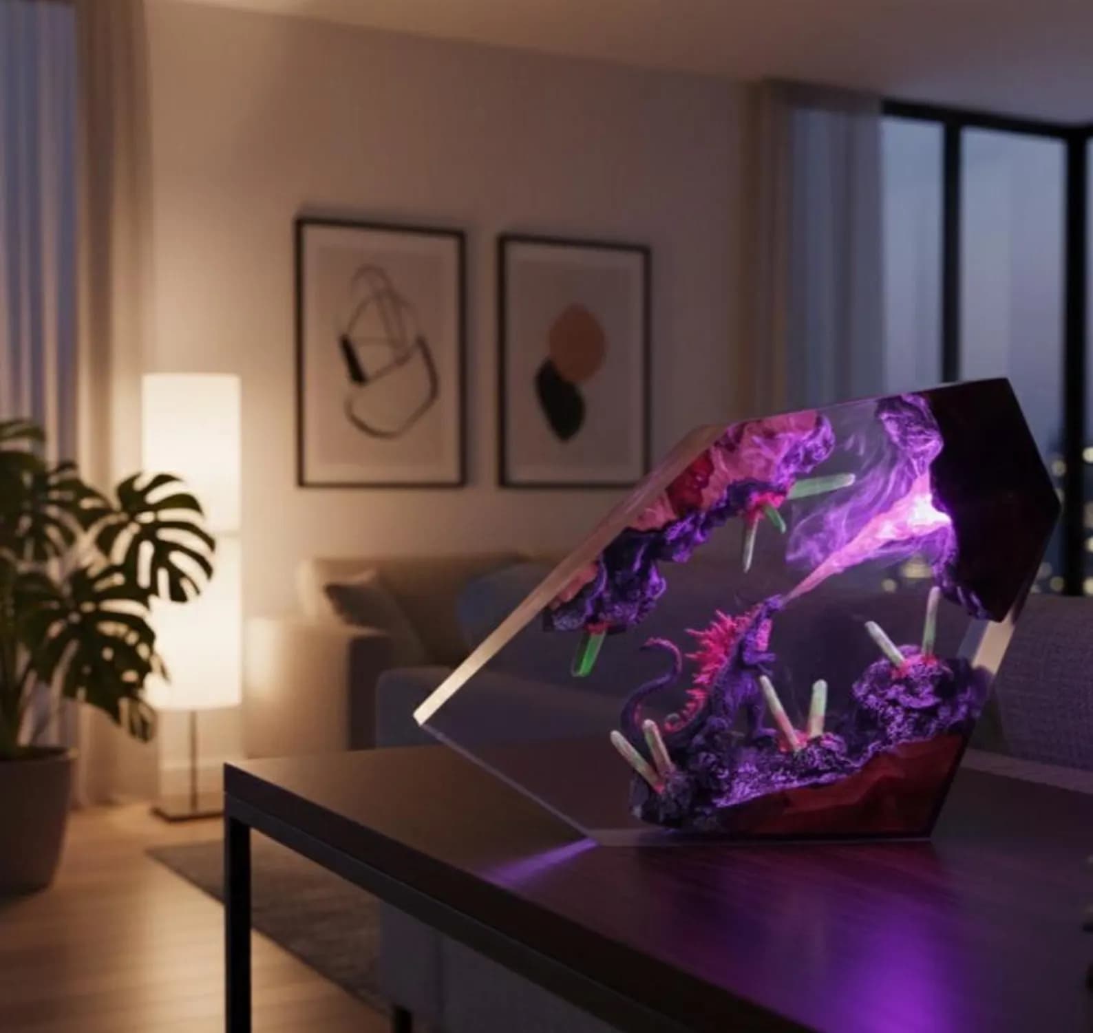 Handcrafted Cosmic Dragon Resin Lamp | LED Crystal Cave Diorama 4