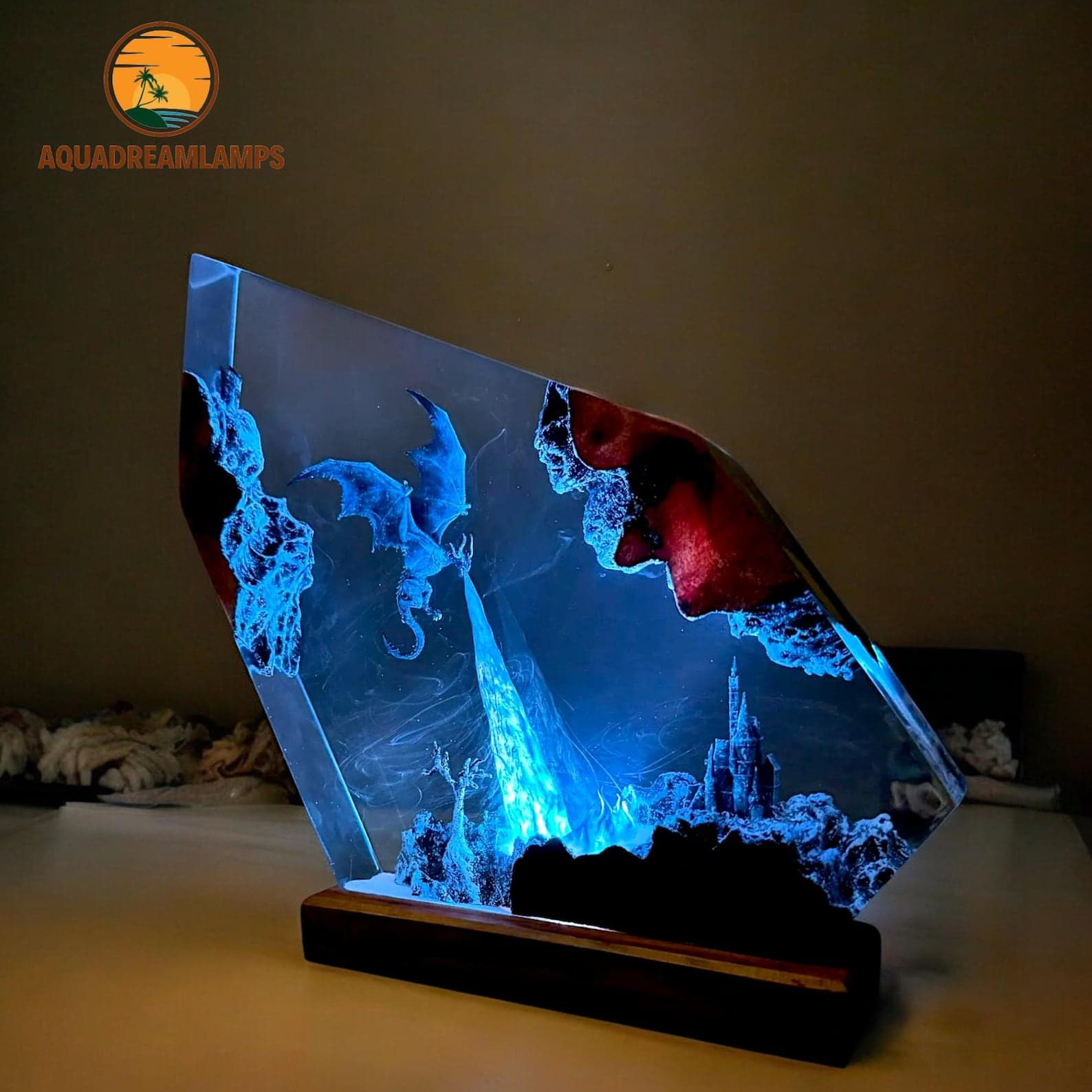 Ice Breath Dragon Resin Lamp – Handmade Dragon Art Table Lamp – Fantasy Gaming Decor – Gift for Him – Halloween Dragon Statue Night Light 1