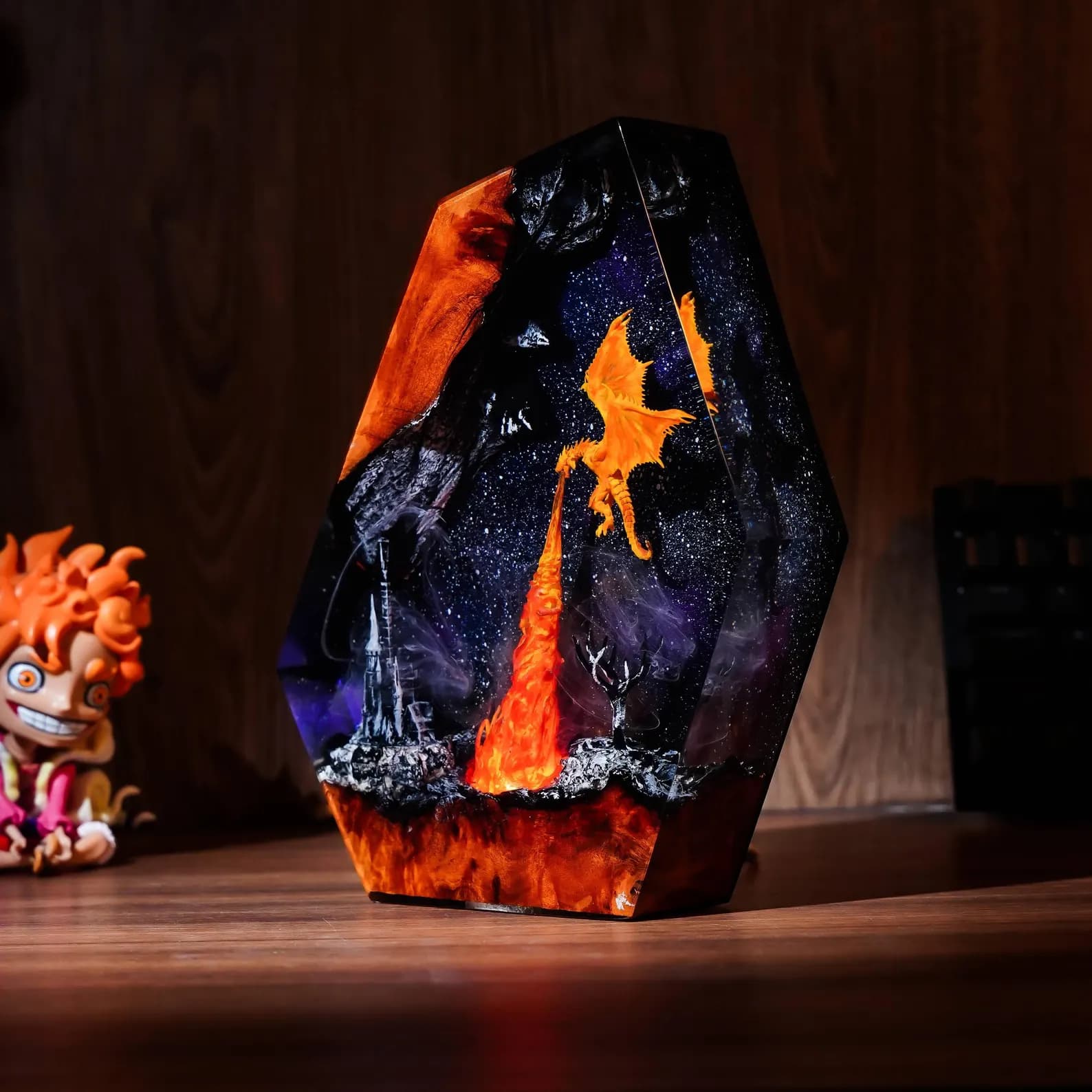 Fire Dragon Resin Lamp, Dragon Diorama Epoxy Lamp, Gothic Lamp, Dragon Night Light, Dragon Resin Desk Lamp, Gaming Decor christmas gift 7
