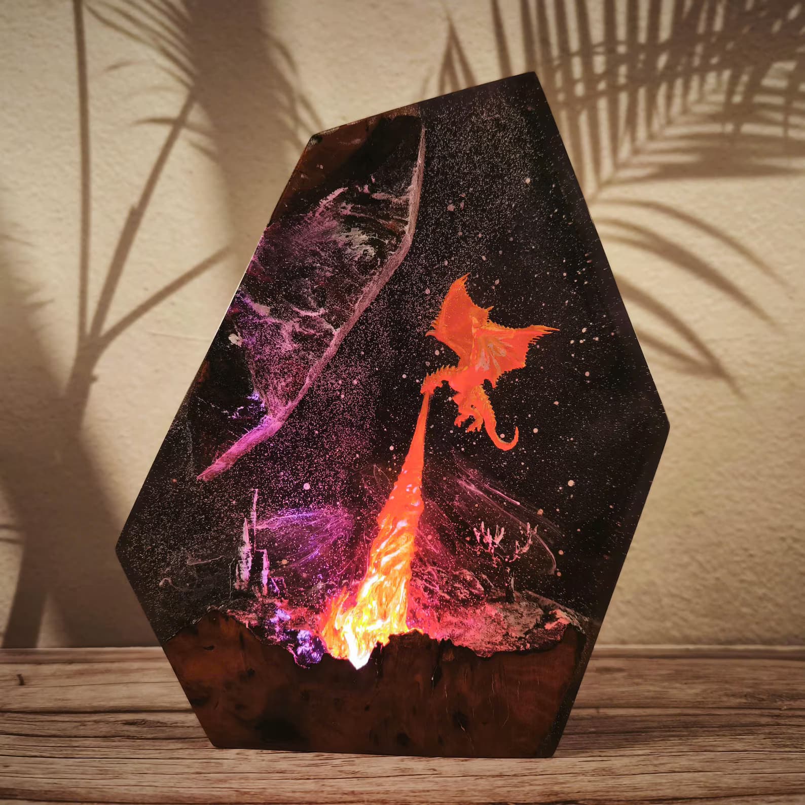 Handmade Fire Dragon Lamp, Fire Dragon , Resin Wood Lamp, 3D Dragon Table Lamp, Lighting Decor, Halloween Gift, Resin Epoxy, Christmas Gifts 6