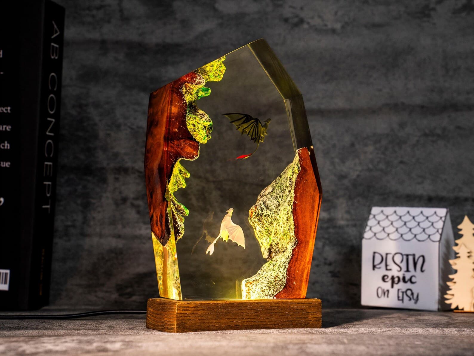 T00thless and Light fury resin Night Lights, Handmade Fantasy Gift for Couples, christmas decor 8