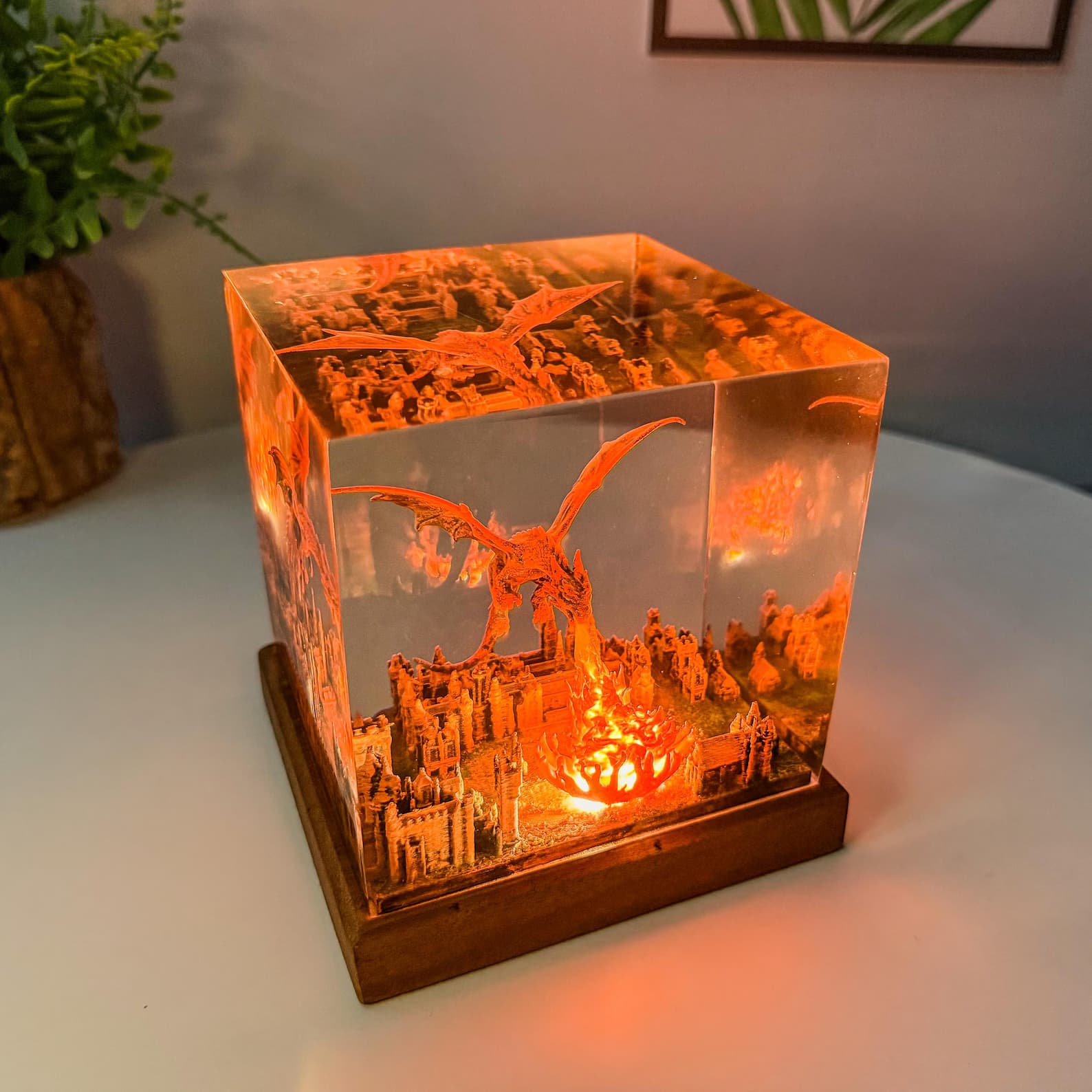 Dragon resin epoxy lamp, 3D Fire breath dragon epoxy night light, handmade table lamp, home decor, Gift for him, father, unique gift. 4