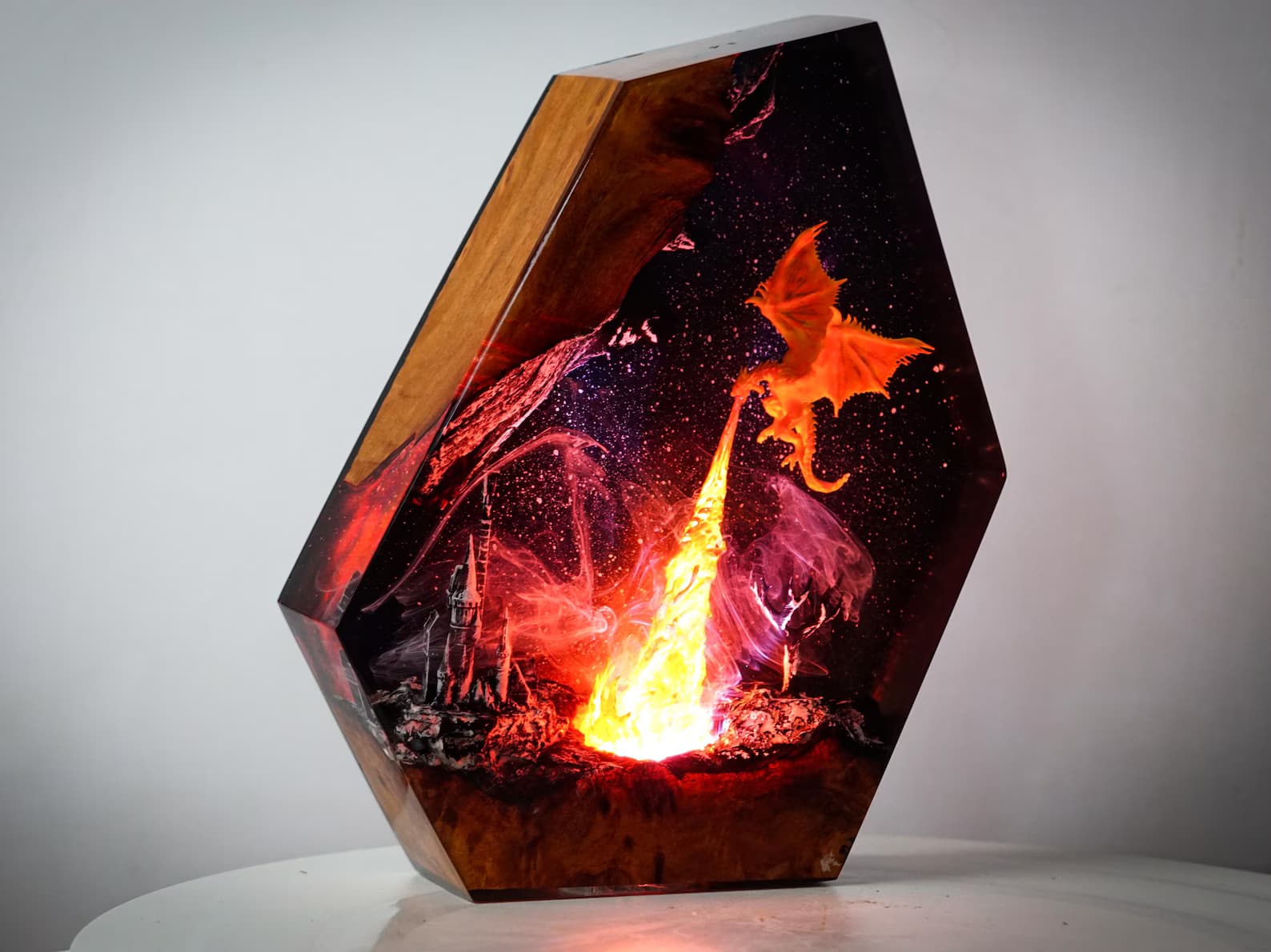 EXCLUSIVE Handmade Fire Dragon Resin Lamp – Fantasy Skyrim Night Light, Mystical Flame-Breathing Resin Dragon Decor for Home or Gift 1