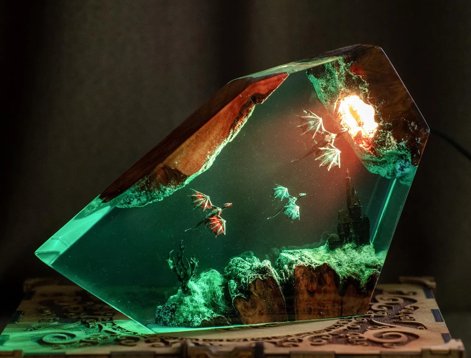 Fire Dragon and Ice Dragon Resin Lamp, Dragon lamp for home decor, Ancient Red Dragon, resin christmas decoration 1