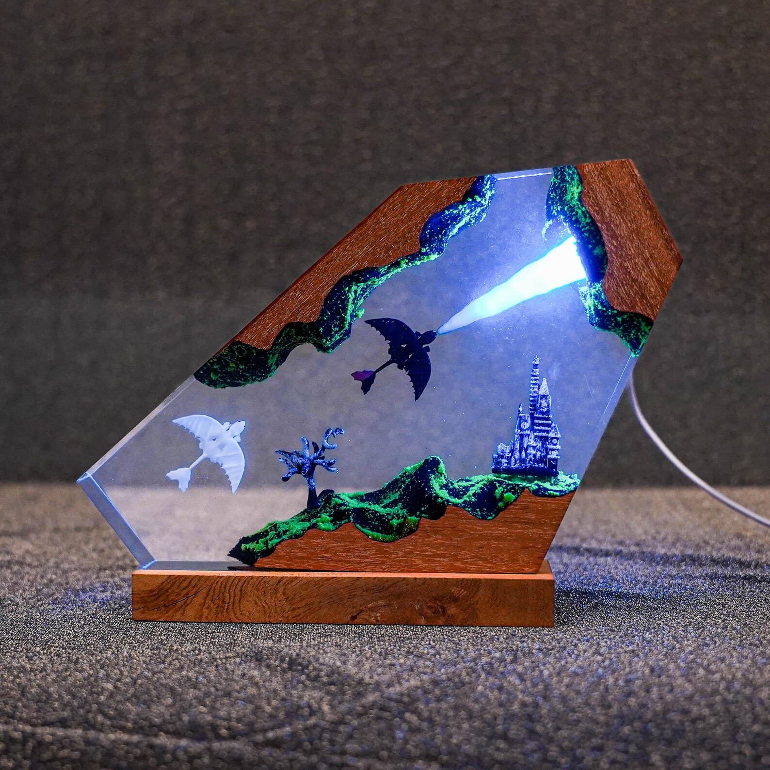 Mother's day Gift Night Light – Handmade Resin Diorama Starbound Dragon Pair Resin Lamp – Fantasy Light Art Fantasy Creature Gift Light 1