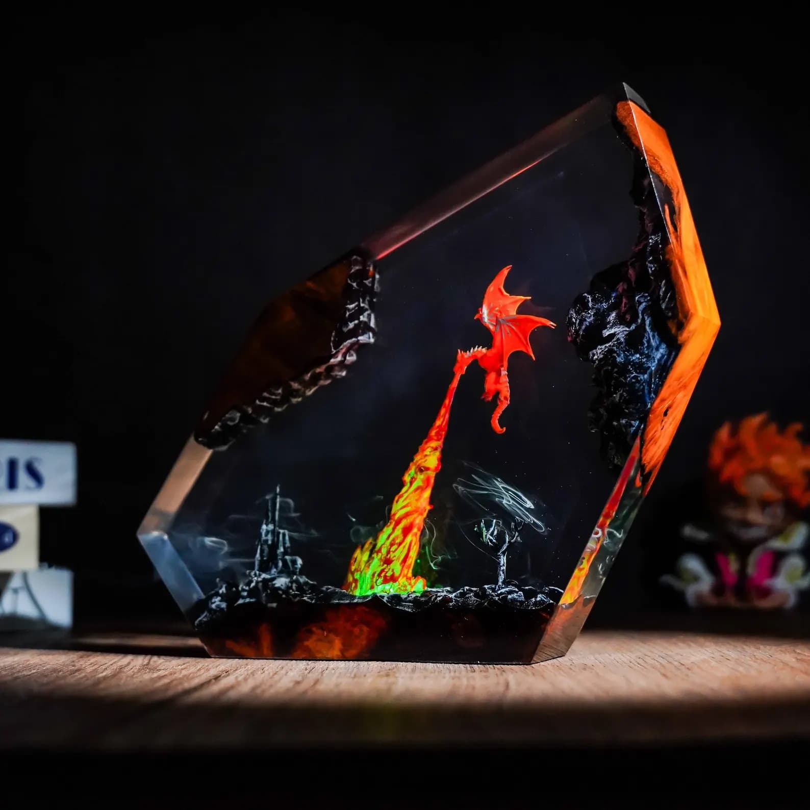 Fire Dragon Resin Lamp, Dragon Diorama Epoxy Lamp, Gothic Lamp, Dragon Night Light, Dragon Resin Desk Lamp, Gaming Decor christmas gift 4