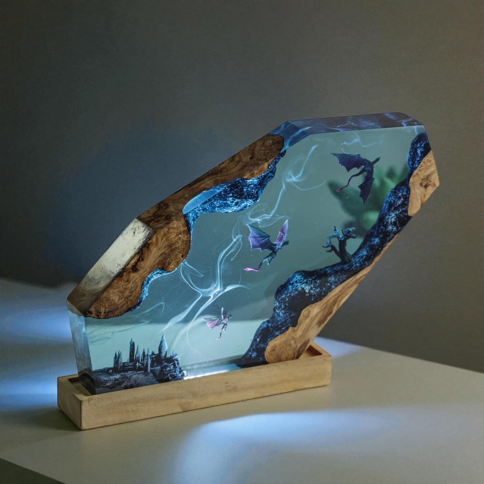 Dragon Resin Lamp with Fantasy Castle β Handmade Epoxy Night Light, Mystical Dragon Decor, Unique Resin Art Lamp, Fantasy Home Lighting Gift 9