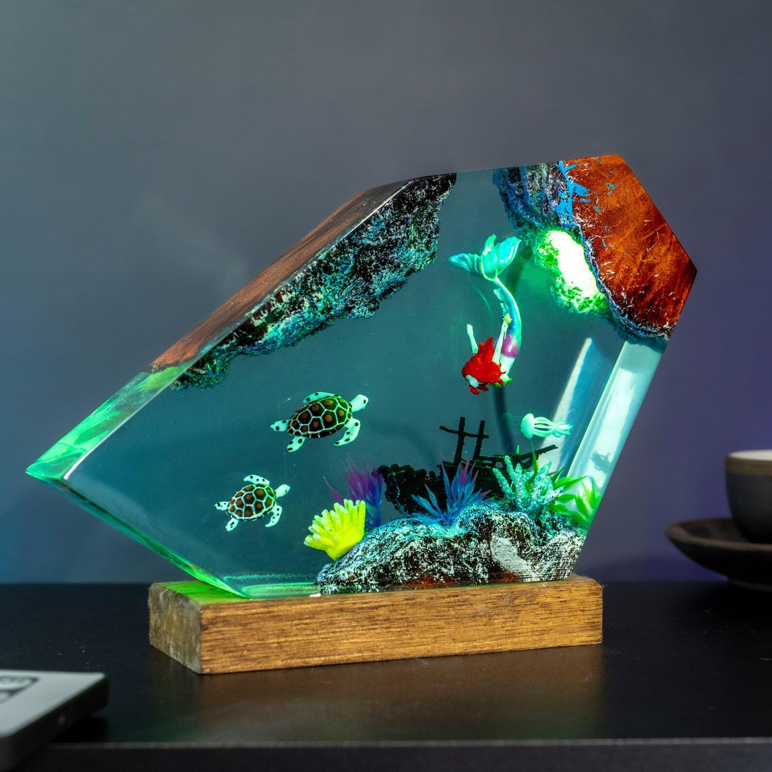 Mermaid Resin Lamp with Sea Turtles and Coral, Ocean Night Light Acrylic Art, Handmade Underwater Decor Gift for Kids and Ocean Lovers 10
