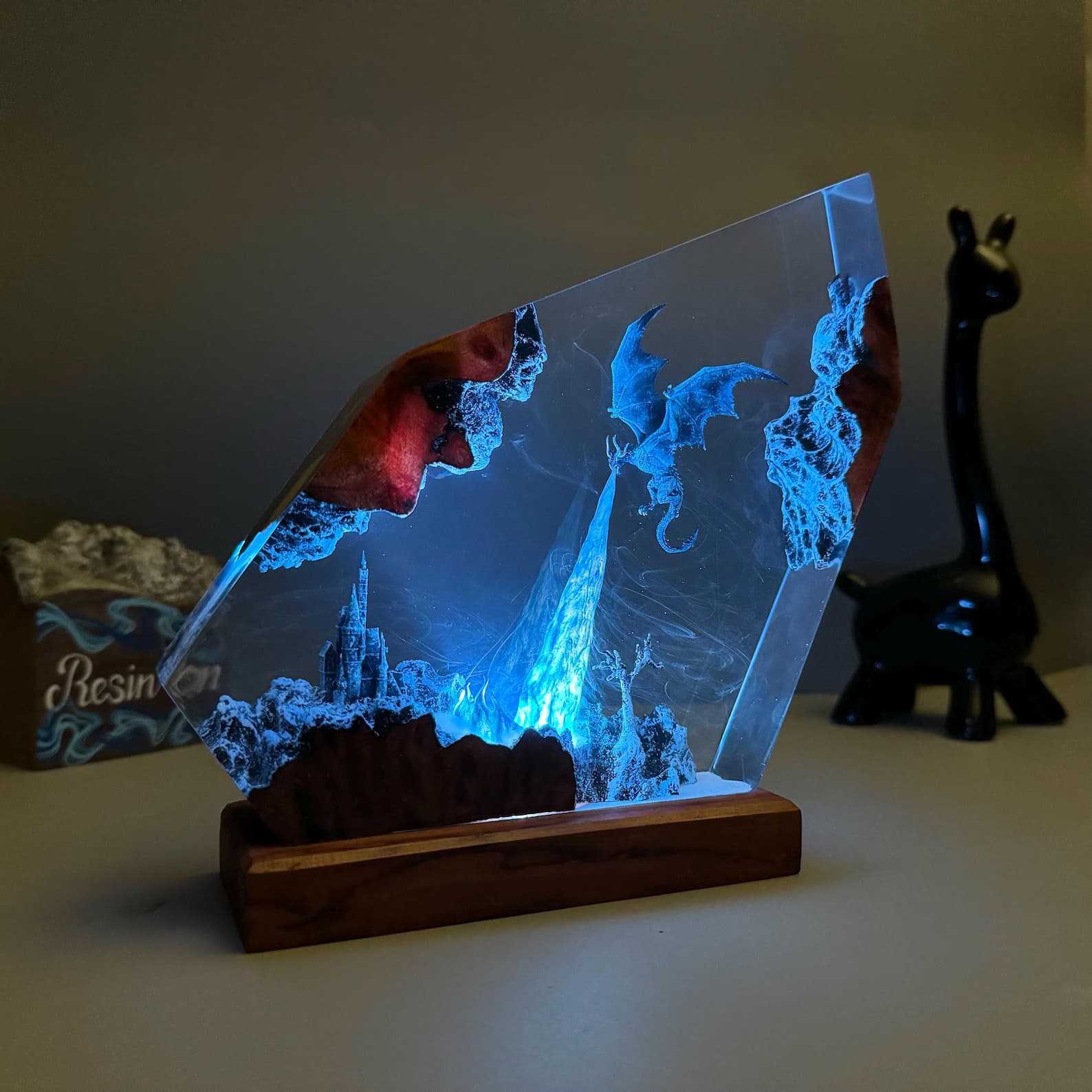 Dragon Resin Night Light, dragon art, dragon statue, Fire Dragon and Ice Dragon Lamp,Table lamp, 3D Dragon, Lighting Home decor,resin art 5