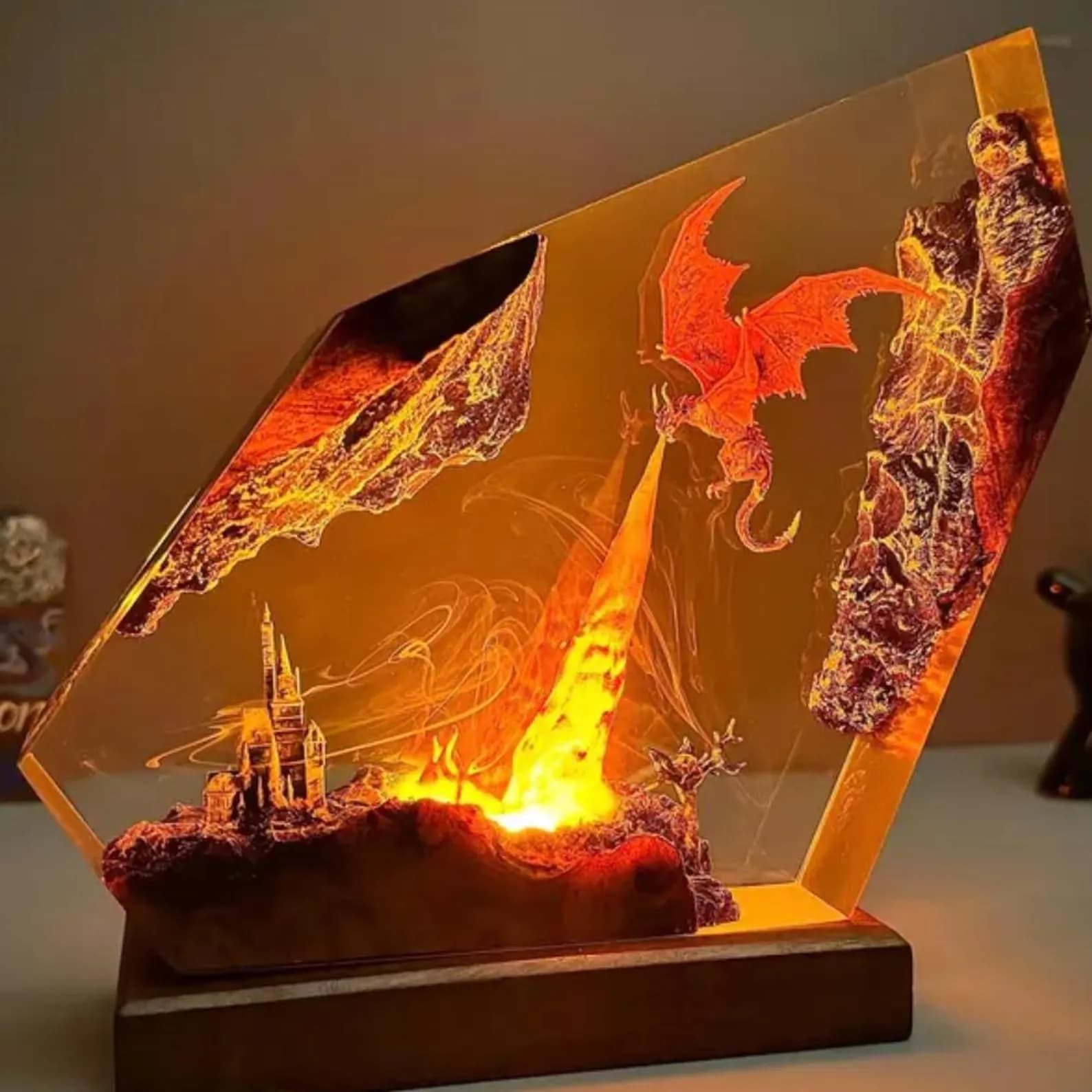 Fire Dragon Resin Lamp, Fantasy Dragon Night Light, Handmade Dragon Figure Lamp, Unique Resin Art Lamp, Birthday Gift for Him 3
