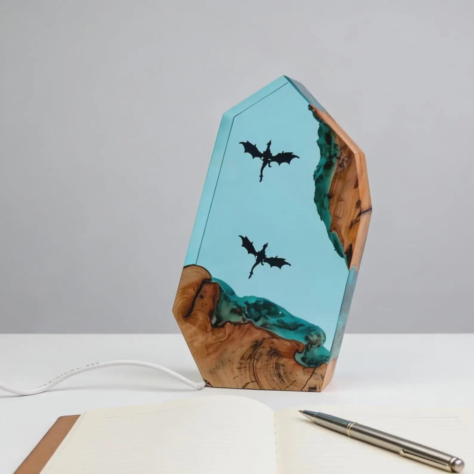 Fire Dargon Ice Dragon Epoxy Resin Night Light,Handmade Wood Resin Table Lamp,Personalized Resin Lamp, Birthday Gifts,Christmas Custom Gifts 14