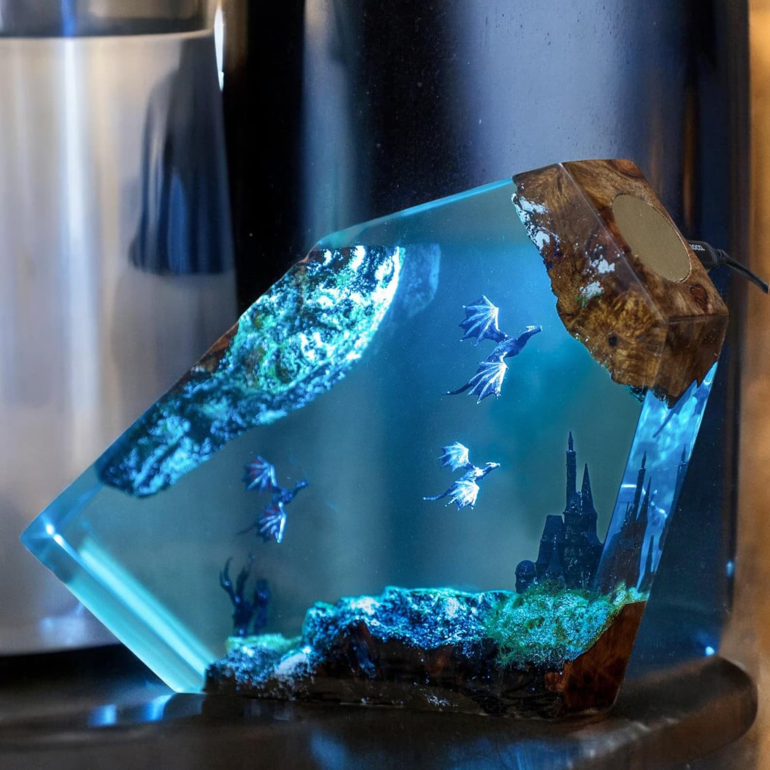 Handmade Dragon Lamp: 3D Resin Wood Fantasy Table Light 5