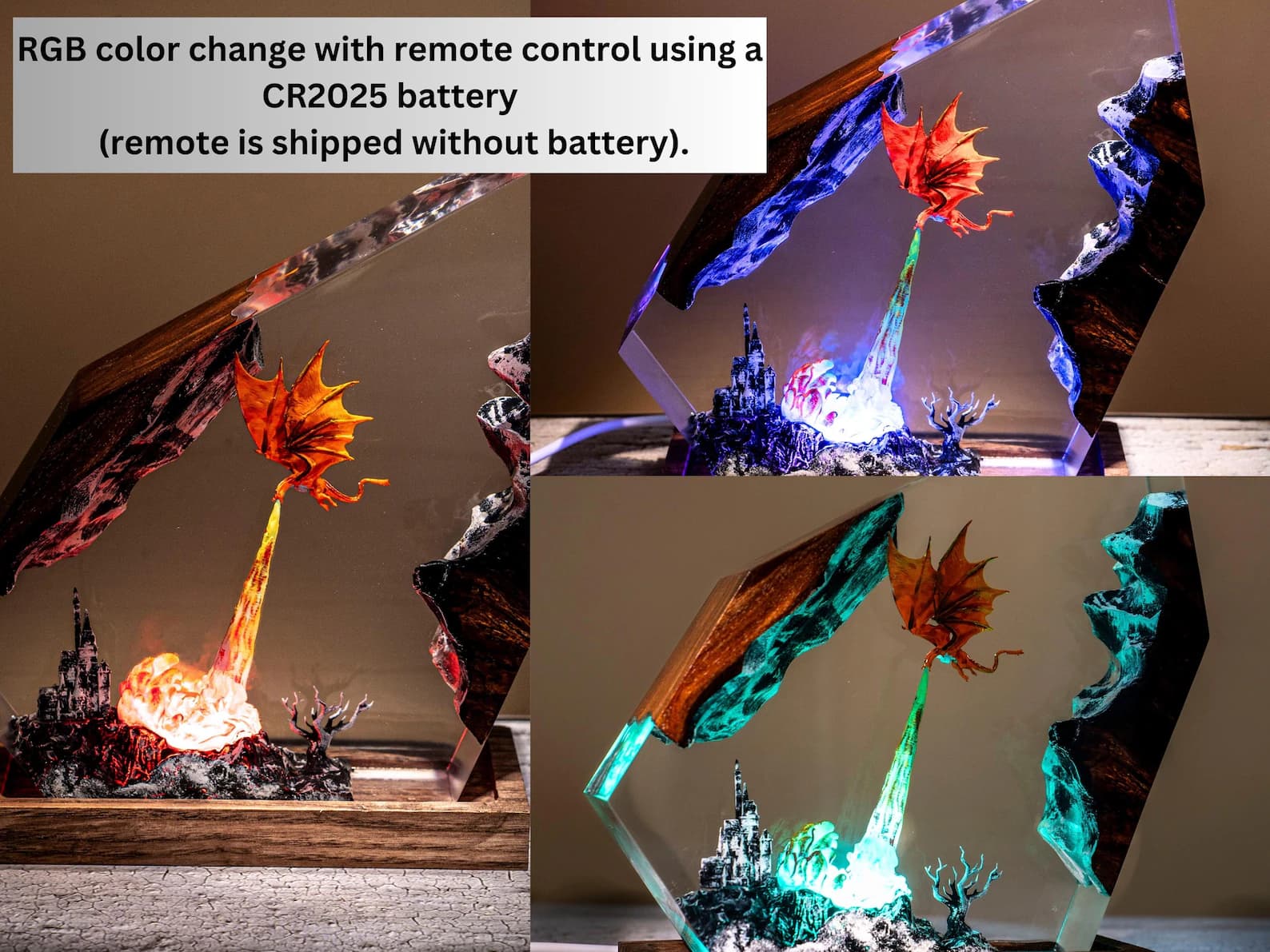 Handmade Dragon Resin Lamp – Fantasy Night Light, RGB LED Decor 3