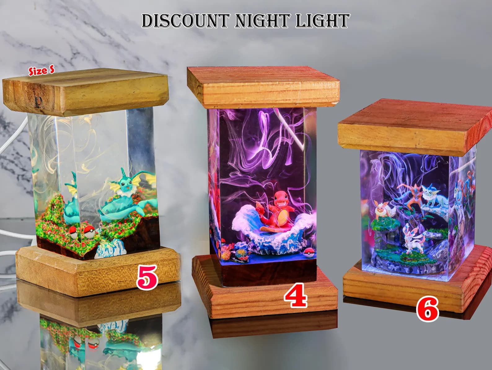 CLEARANCE Anime night light, Discount resin Lamp, Custom Resin Lamp, Personalized Night Light Home Decor, Resin Wood lamp, Gifts 6