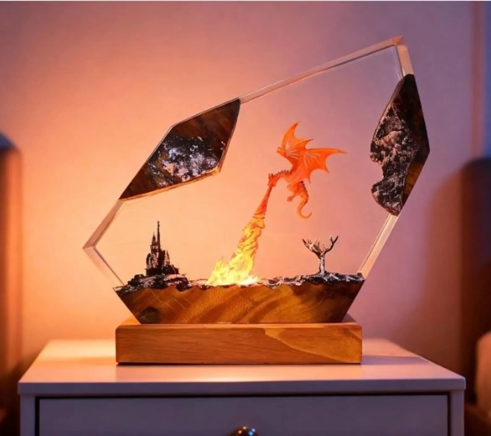 Fire Breath Dragon Resin Lamp, Fantasy Skyrim Night Light, Mystical Flame-Breathing Resin, Handmade Gift for New Year 6