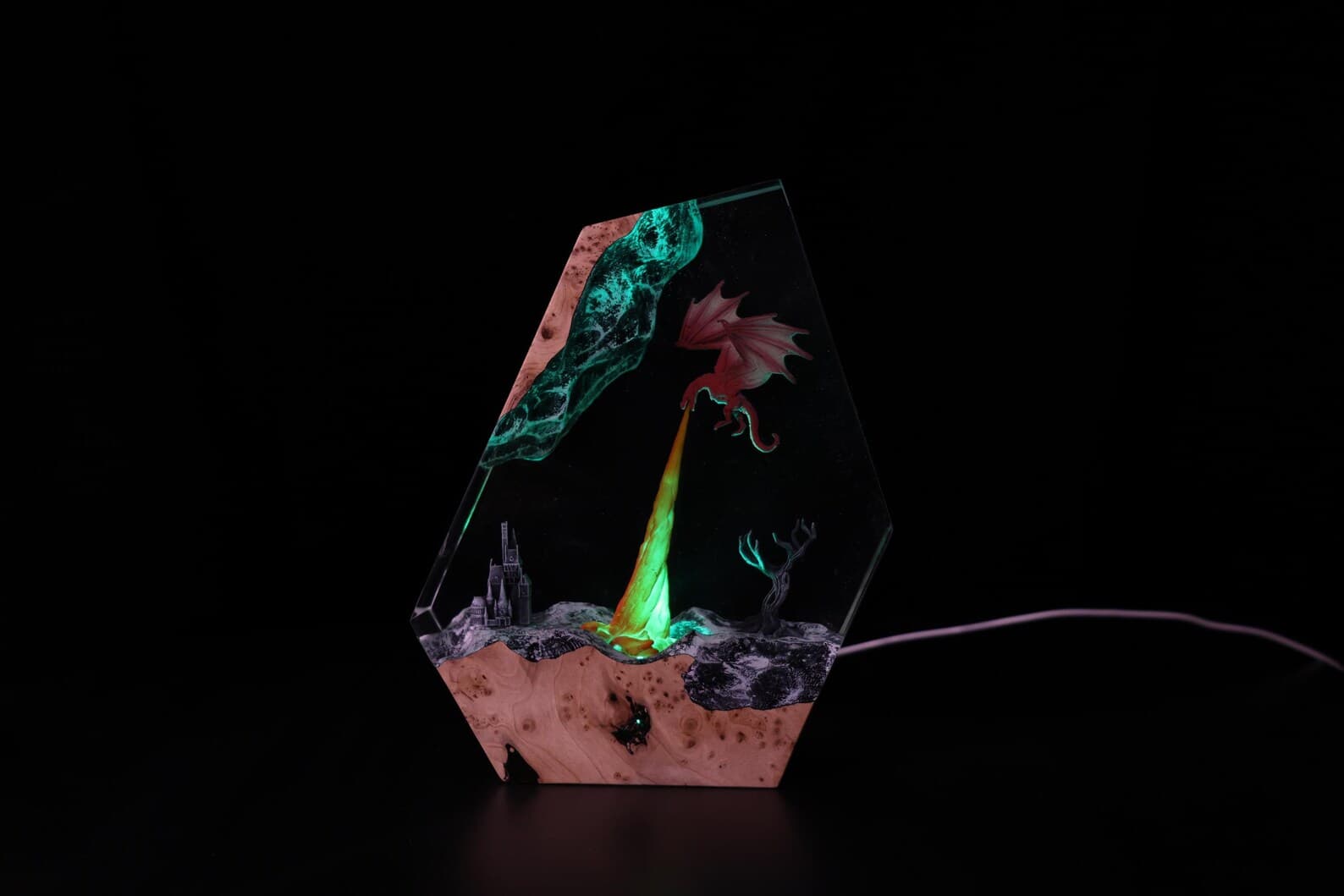 Fire Dragon Resin Night Light: dragons resin lamp, chrismast gift for him 9