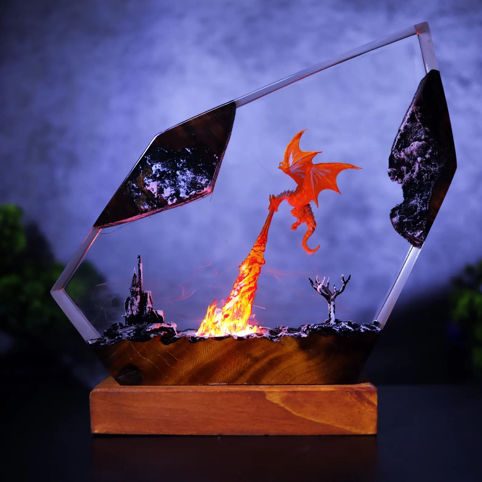 Dragon character night light, Fire dragon night light, dragon art, dragon statue, table lamp, gift for him, dragon lamp as Halloween gift 3