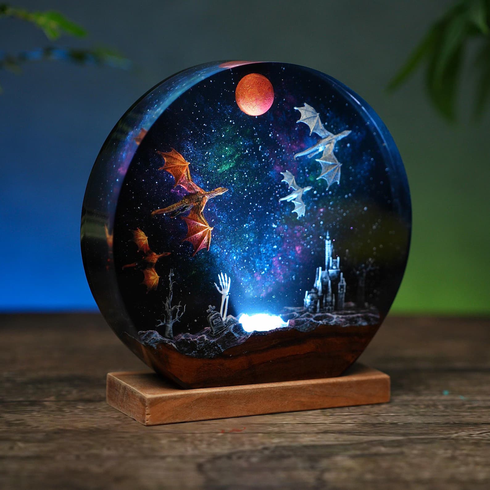 Handmade Dragon Resin Wood Night Light, Ice & Fire Dragon Lamp- Gift for Him, birthday gift, unique lamp, epoxy resin lamp, custom lamp 1
