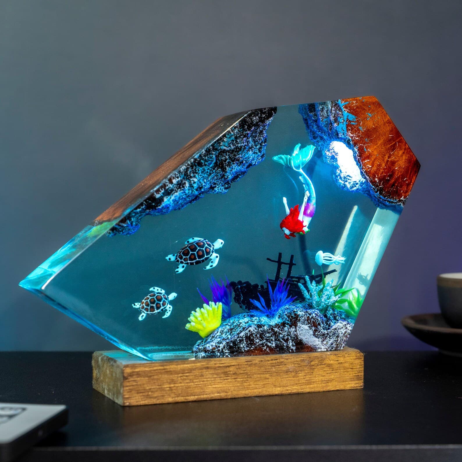 Mermaid Resin Lamp with Sea Turtles and Coral, Ocean Night Light Acrylic Art, Handmade Underwater Decor Gift for Kids and Ocean Lovers 5