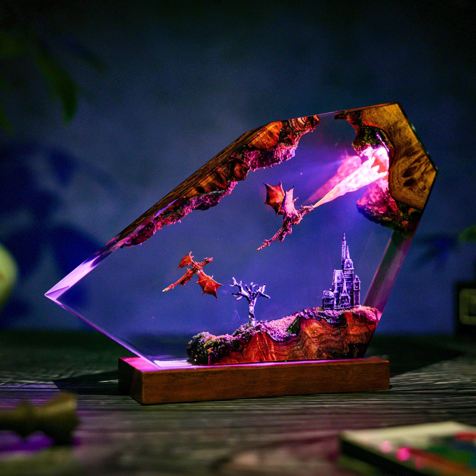 Fire Dragon Resin Lamp: Handmade Fantasy Night Light with RGB LED 5
