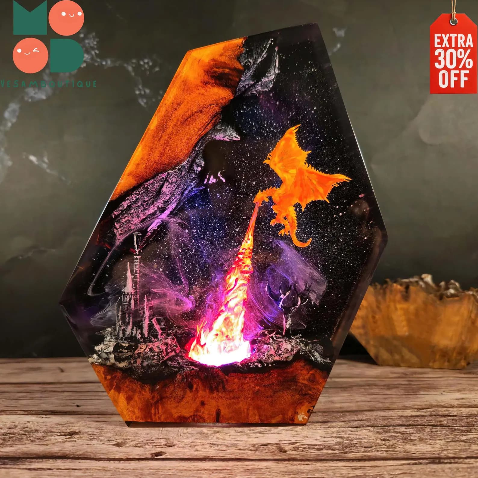 Fire Breath Dragon Resin Lamp, Resin Art, Dragon Art, Dragon Statue, Table Lamp, Gift For Him, Gaming Decoration, Dragon Lamp As Gift 2