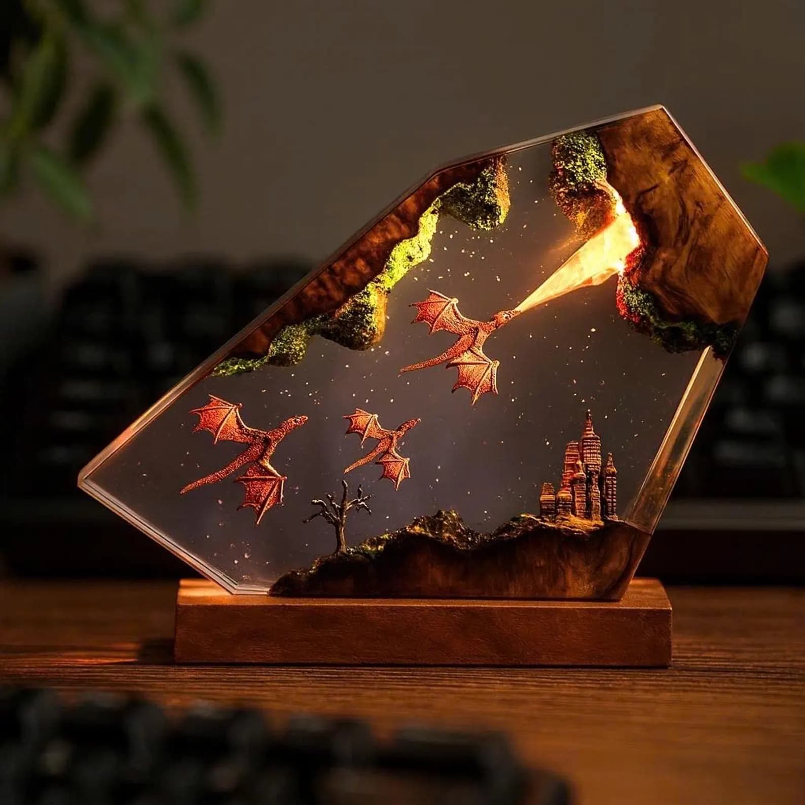 Diorama Ice-Dragon Resin Lamp,Handmade Fantasy Night Light, Dragon Statue, Halloween gift, Gift For him, Birthday Gift Idea, Gaming Decor 10