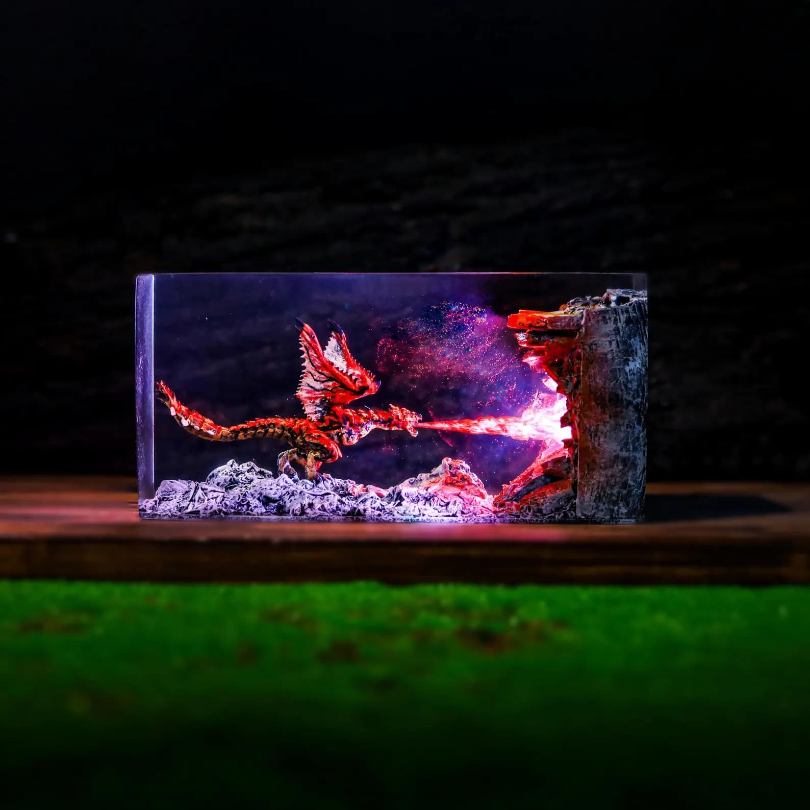 Fire Dragon Resin Lamp, Dragon Legend Diorama, Dragon figures, Dragon lamp unique night lamp, gifts for boyfriend, Dragon miniature 4