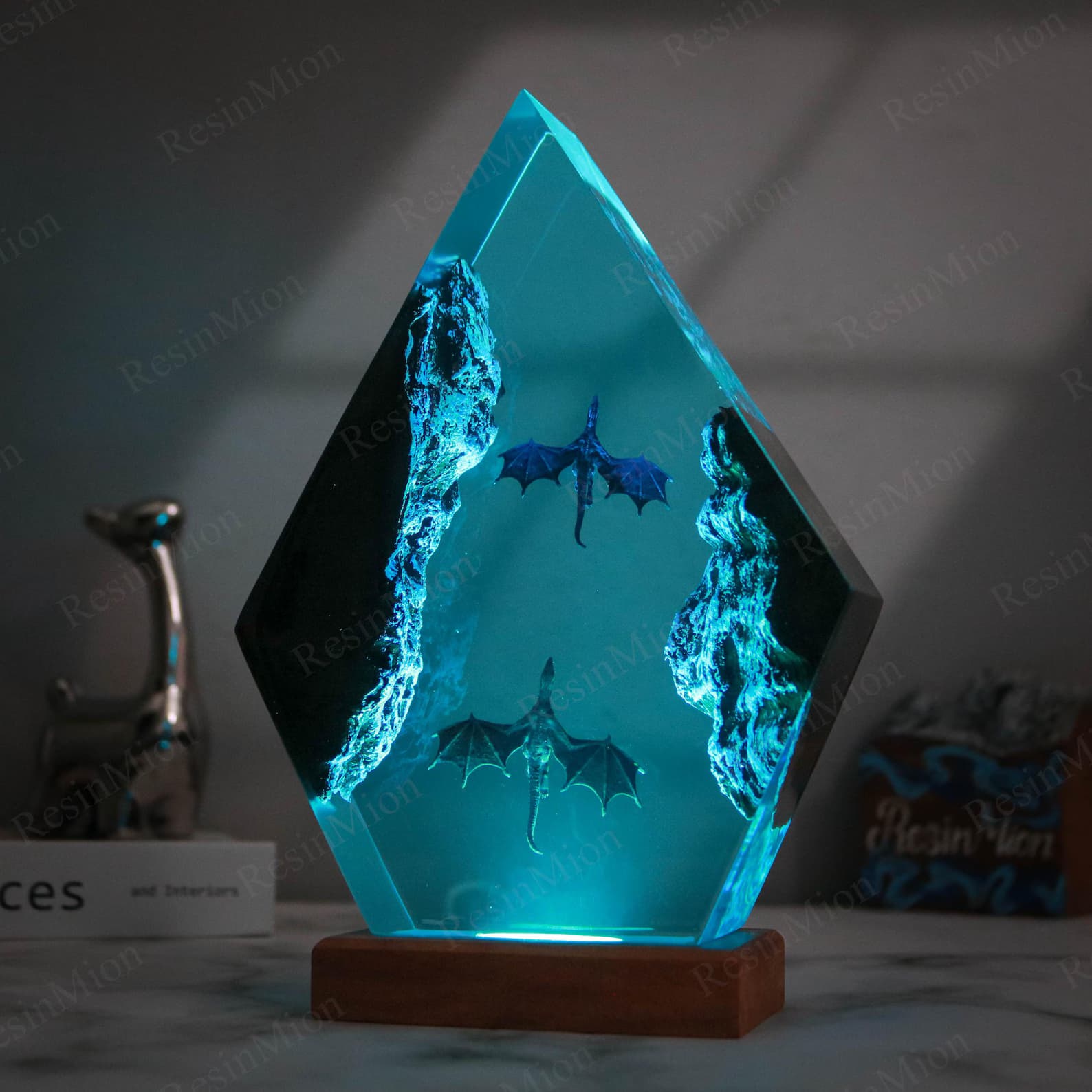 Fire Dragon and Ice Dragon Resin Lamp, Dragon lamp for home decor, resin night light, Gift for Him, Birthday gift for kids, dragon fan gifts 9