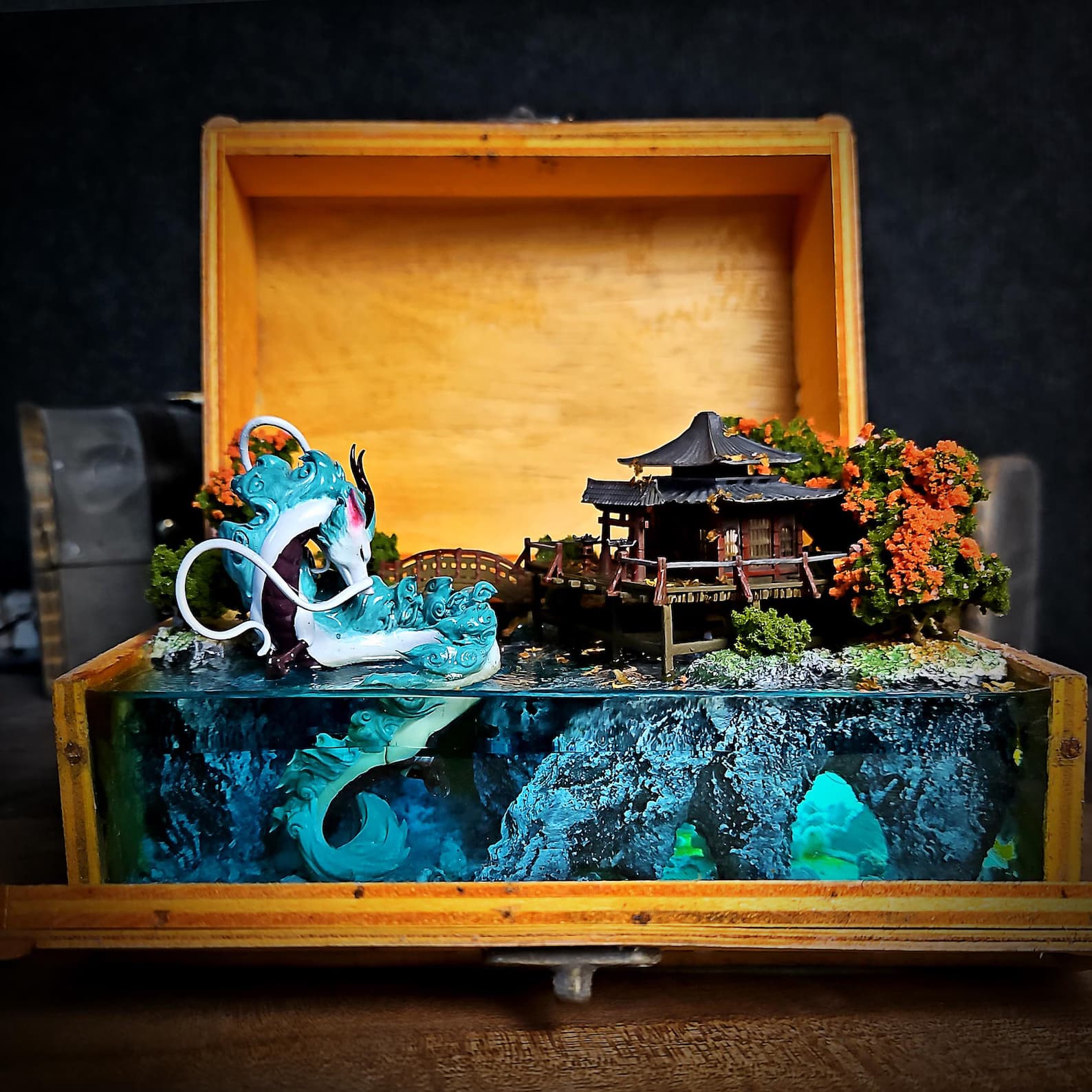 White dragon resin lamp box, anime resin lamp, anime artisan resin lamp box, handmade resin lamp box, gift for anime fan, kid night light. 1