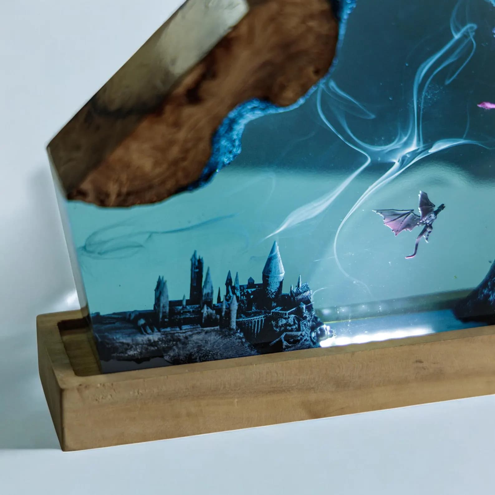 custom dragon night light, wood resin art lamp, handmade wood resin art lamp, personalized gift for him, fantasy dragon lamp, table lamp 6